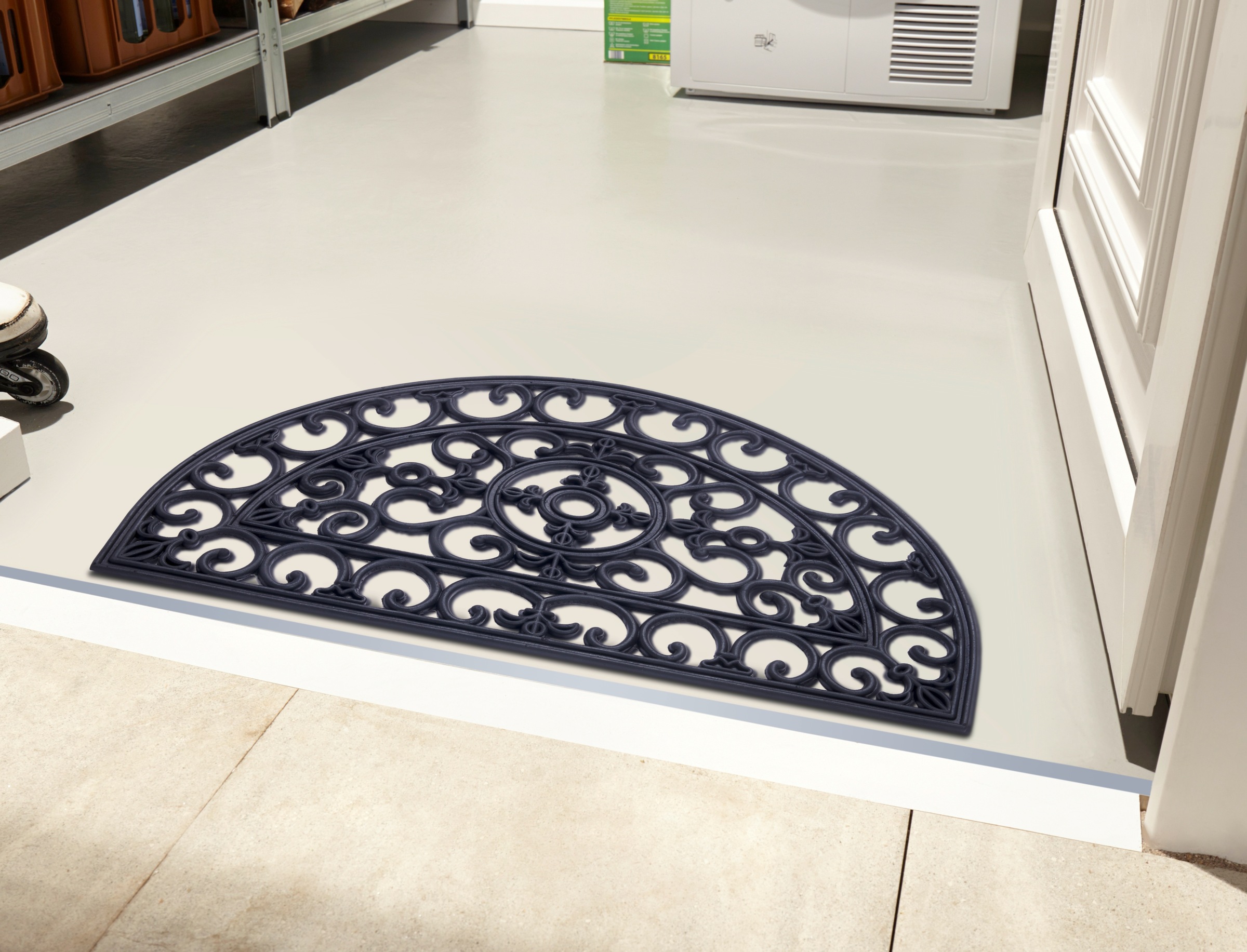 HANSE Home Fußmatte »Mix Mats Gusseisen-Optik Gummi Fleur, Türmatte«, halbrund, 8 mm Höhe, Strapazierfähig, pflegeleicht, robust, wetterfest, UV-beständig