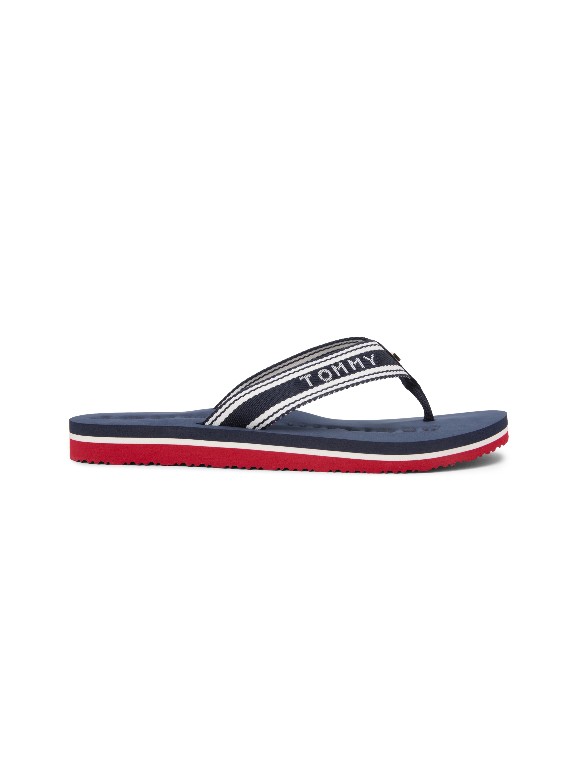 Tommy Hilfiger Zehentrenner »TH WEBBING SUMMER SANDAL«  Sommerschuh, Strandschuh, Dianette mit Streifen und Logoschriftzug