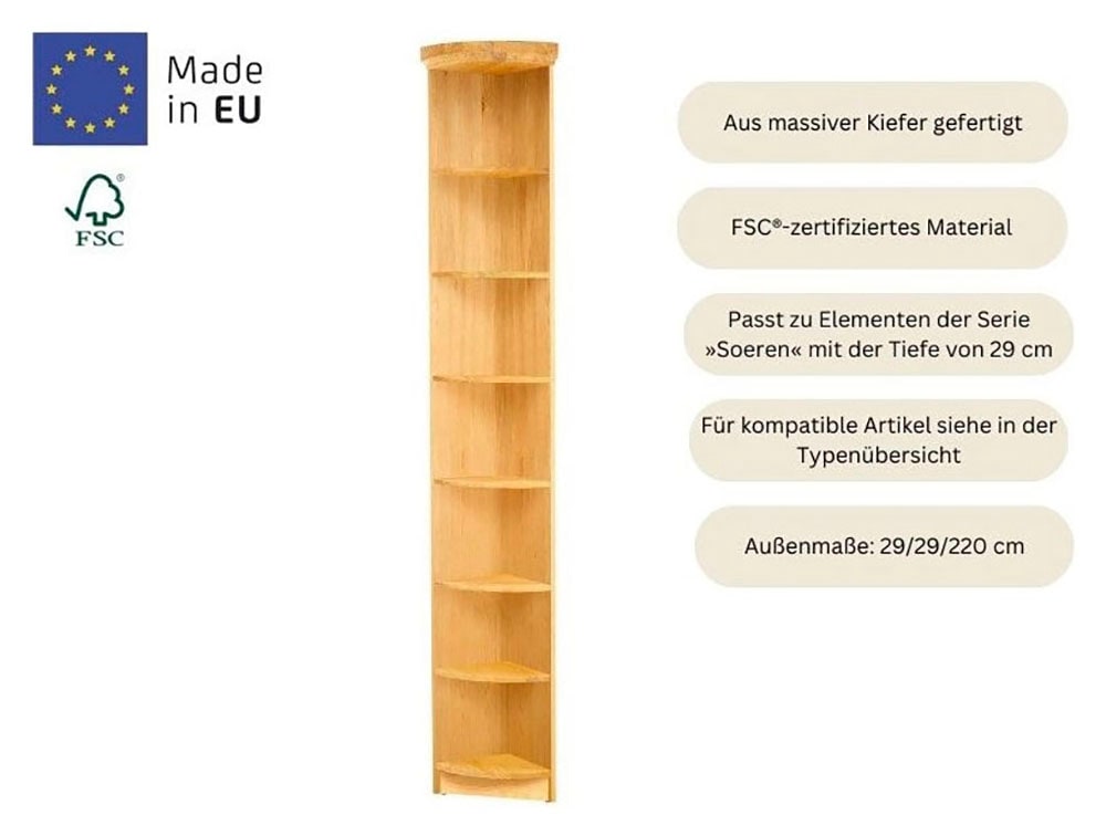 Home affaire Anbauregal »Soeren«, aus massiver Kiefer, Höhe 220 cm, Tiefe 29 cm