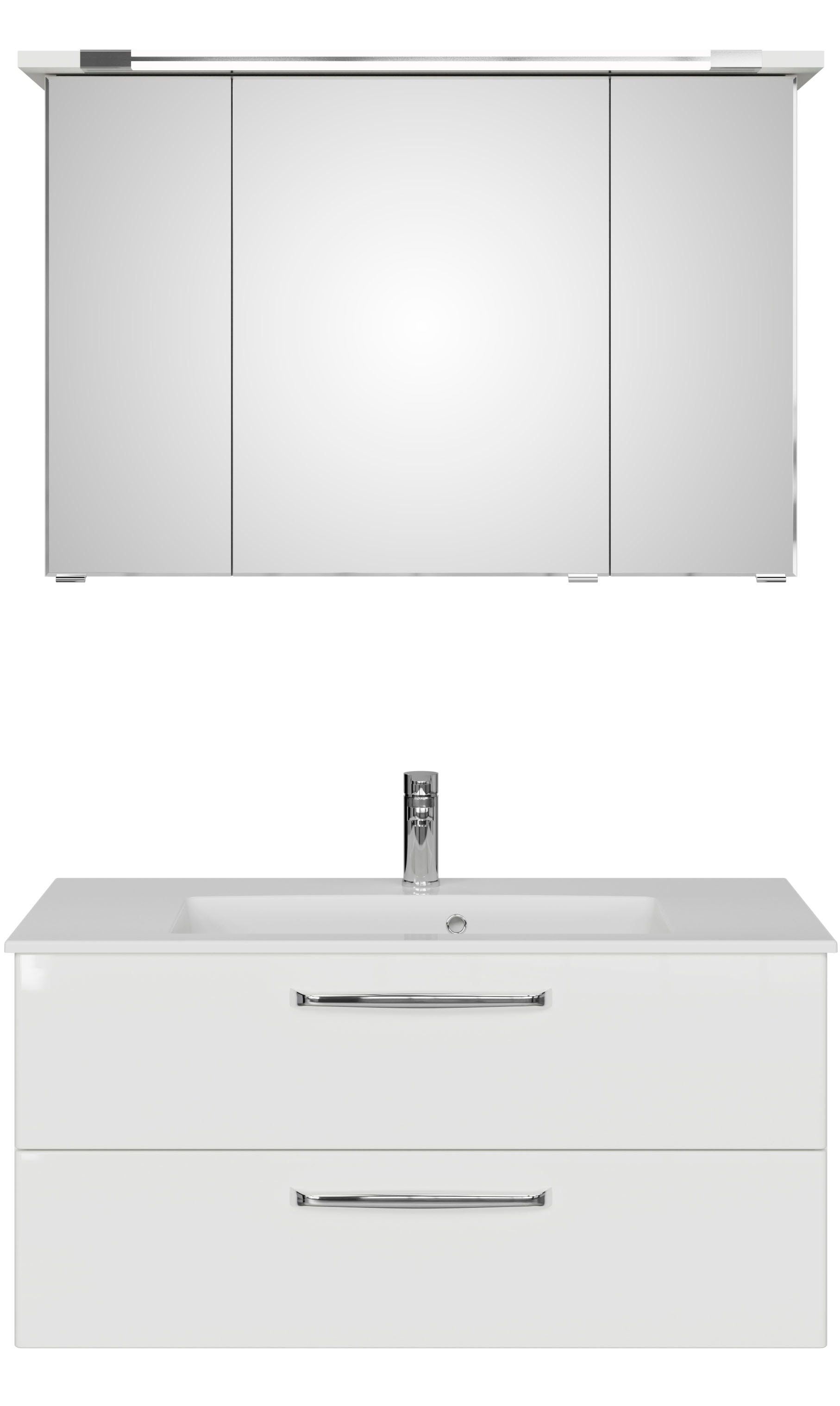 Saphir Badmöbel-Set »Trentino 2-tlg Mineralmarmor-Waschtisch, Spiegelschrank mit LED-Profil«, (3 St.), Badmöbel-Set 107cm breit, inkl. Türdämpfer, 3 Türen, 2 Auszügen
