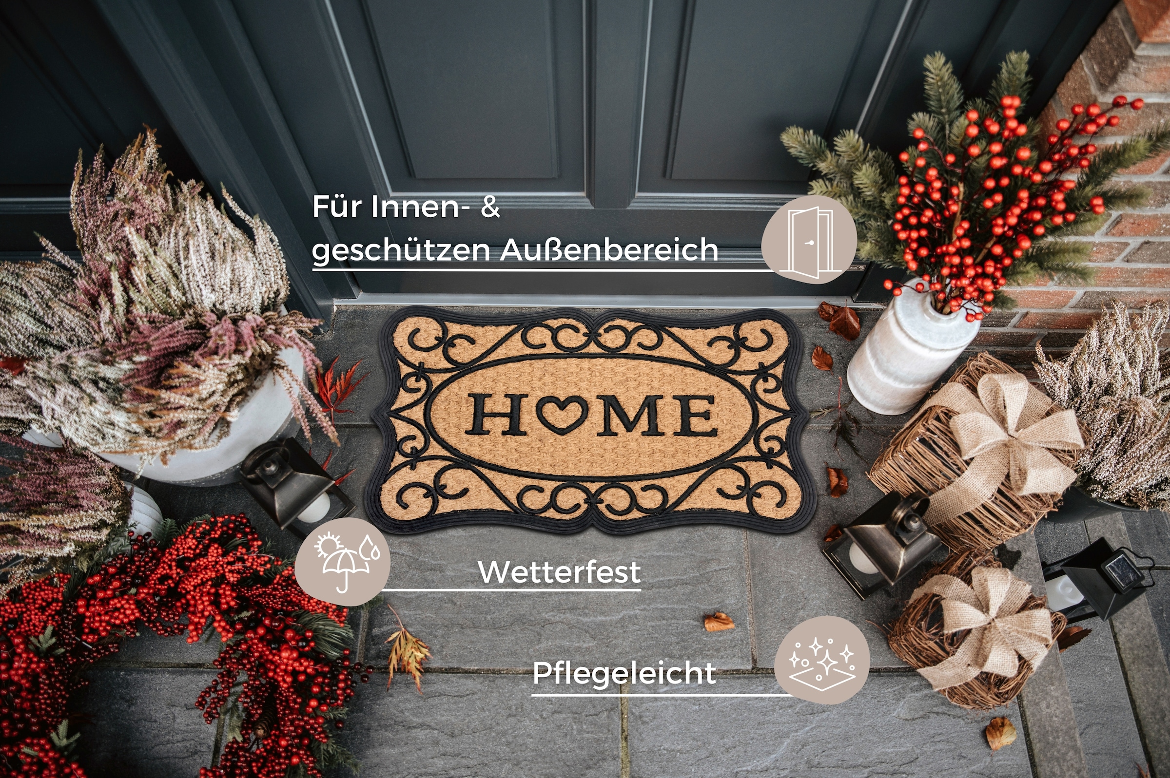 HANSE Home Fußmatte »Gummi-Kokos Heart Home Ornament, Türmatte«, rechteckig, 8 mm Höhe, Kokos, Gummi, Schmutzfangmatte, Outdoor, Rutschfest, Innen, Kokosmatte