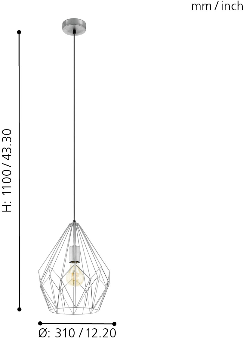 EGLO Pendelleuchte »CARLTON«, 1 flammig, Leuchtmittel E27 | ohne Leuchtmittel, Vintage Pendellampe, 1 flammig, Drahtgeflecht, Industrial, 110x31cm