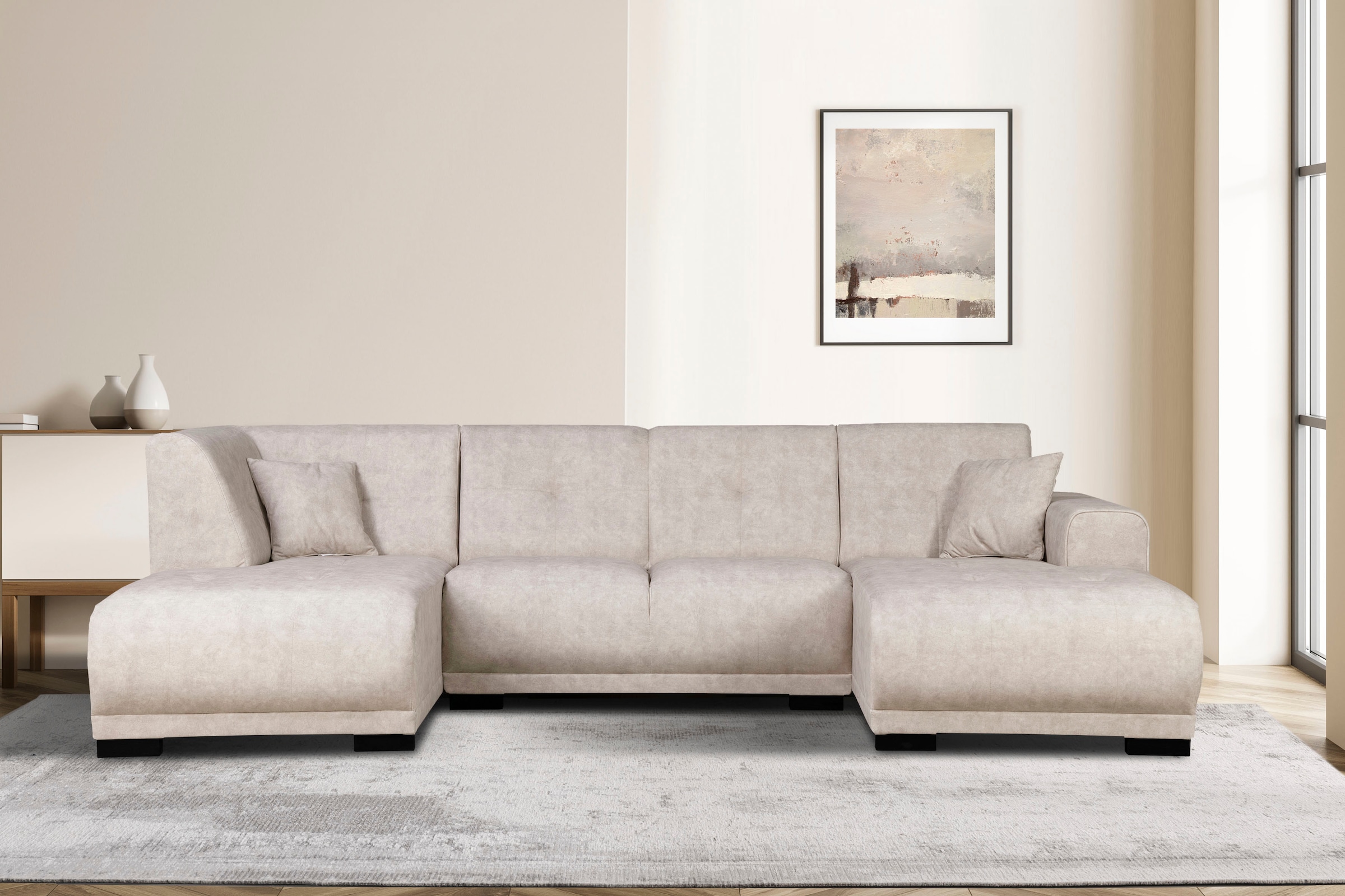 Home affaire Wohnlandschaft »Langeland U-Form«, incl. 2 Zierkissen, Recamiere wahlweise links oder rechts