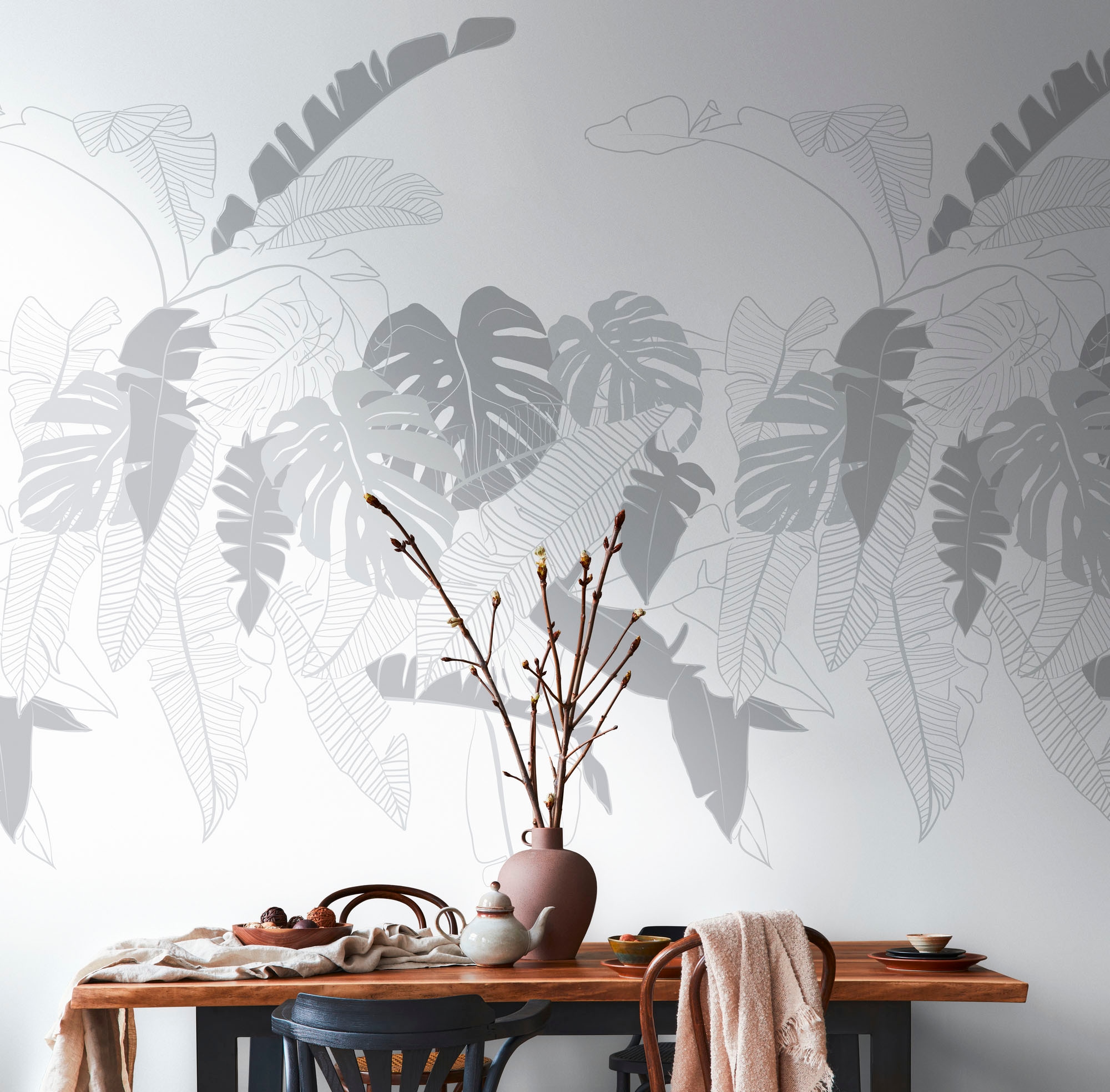 living walls Vliestapete »House of Turnowsky Fototapete Blätter«, matt-gemustert-neutral, Palmenblätter Tapeten Wohnzimmer Schlafzimmer Küche modern Design Büro