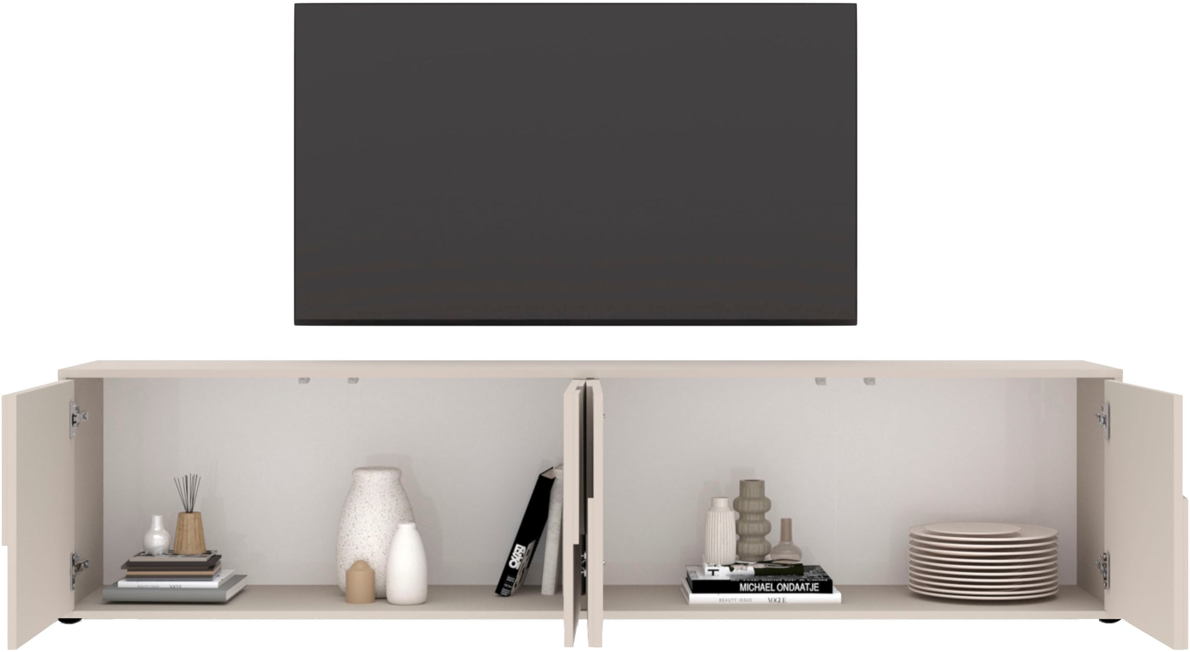 INOSIGN Lowboard »Stone, 205 cm breit, 4 Türen, TV-Schrank, TV-Kommode, Medienboard« 3D-Design, Push-to-open, Innenraum großzügig, Füße 14/2 cm wählbar