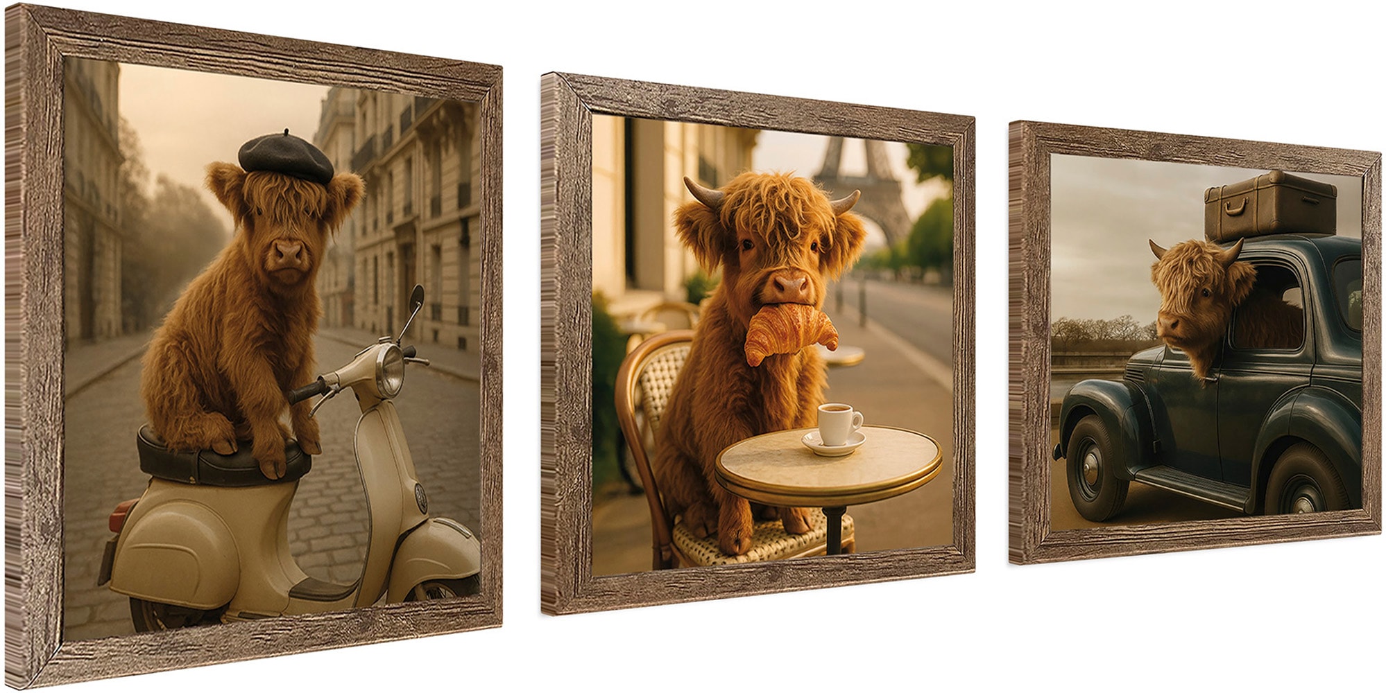 Bönninghoff Bild mit Rahmen »3er-Set HOCHLANDRIND PARIS 3x23x23 cm – Deko Essbereich«