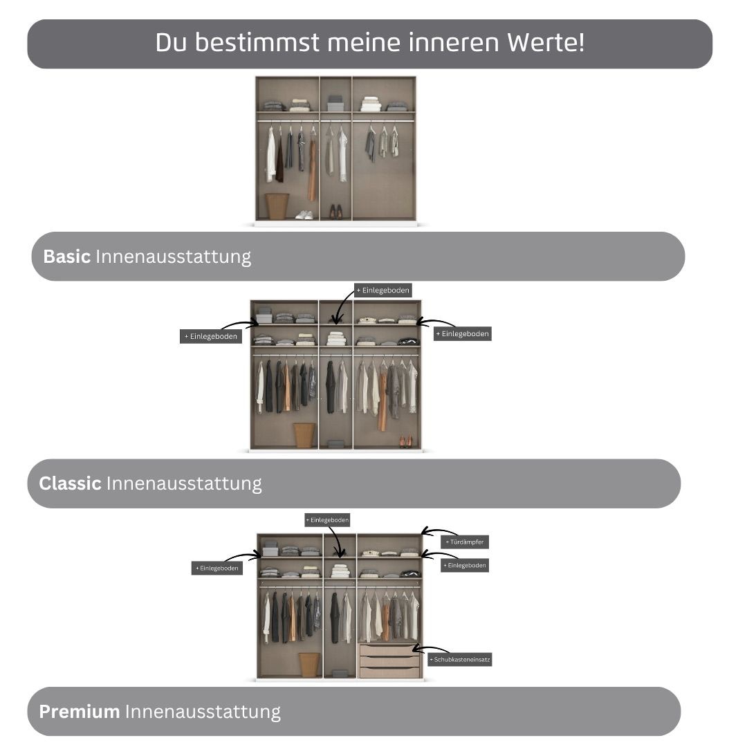 rauch Kleiderschrank »Drehtürenschrank Schrank Garderobe Wäscheschrank Schlafzimmer AVOLA«, (in 3 verschiedenen Ausstattungen BASIC/CLASSIC/PREMIUM), mit hochwertigen Stangengriffen in Schwarz aus Metall MADE IN GERMANY