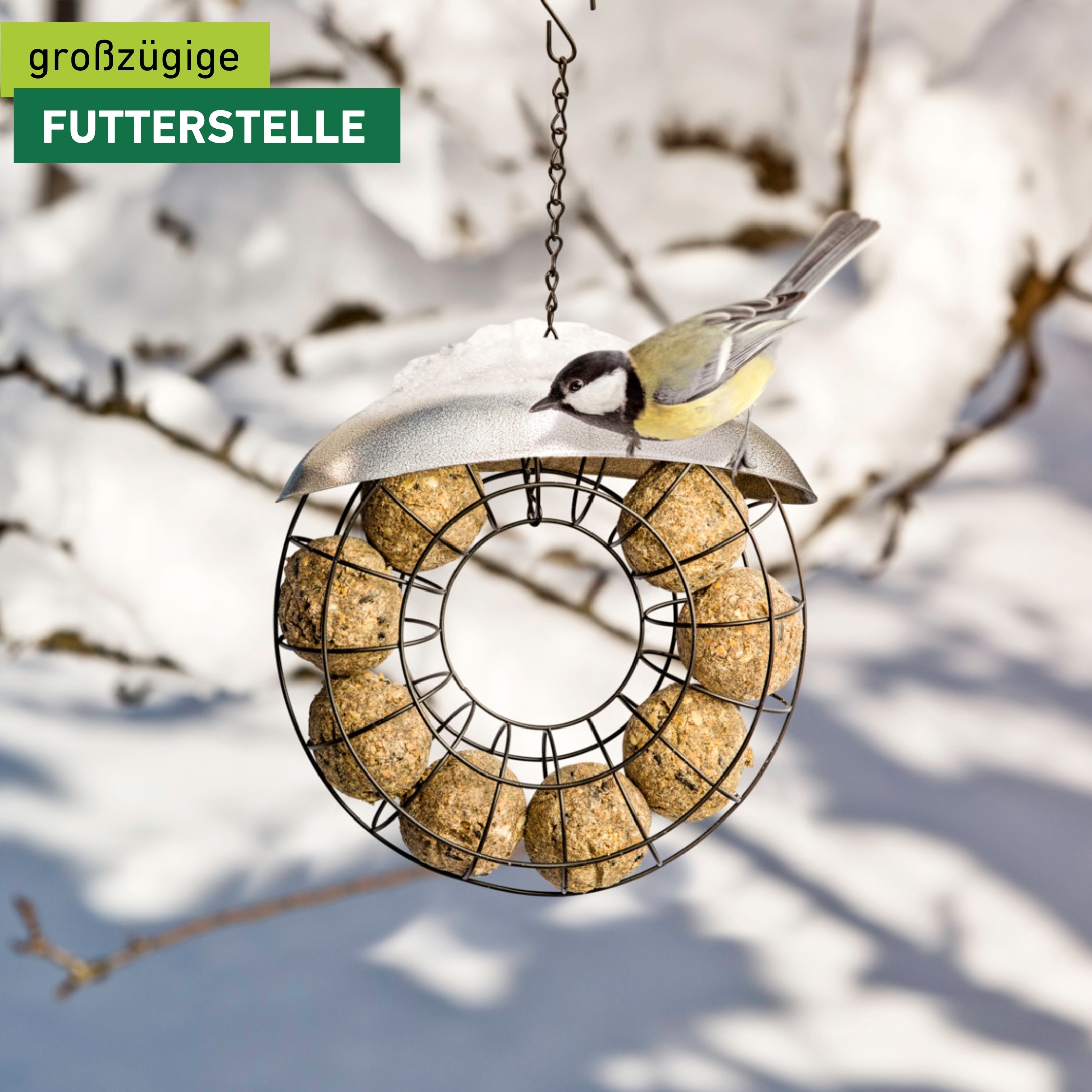 Windhager Vogelhaus »Meisenknödelhalter Friends, Futterspender aus robustem Metall« Vogelfutterhalter inkl. Aufhängung, Füllvolumen 8-10 Meisenknödel