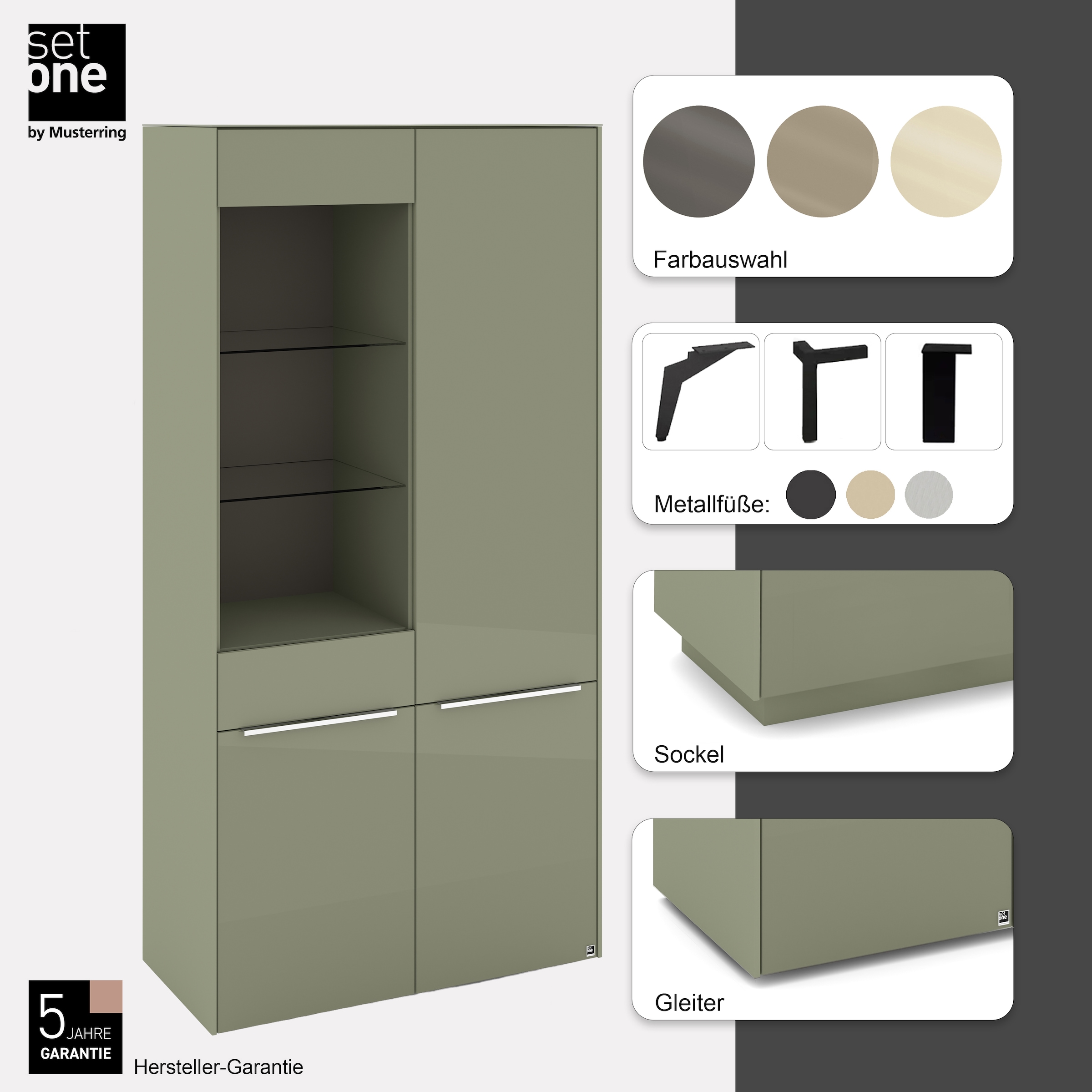 set one by Musterring Standvitrine »Reno« 1 Stk. tlg. Mit Gleitern und in verschiedenen Farben erhältlich