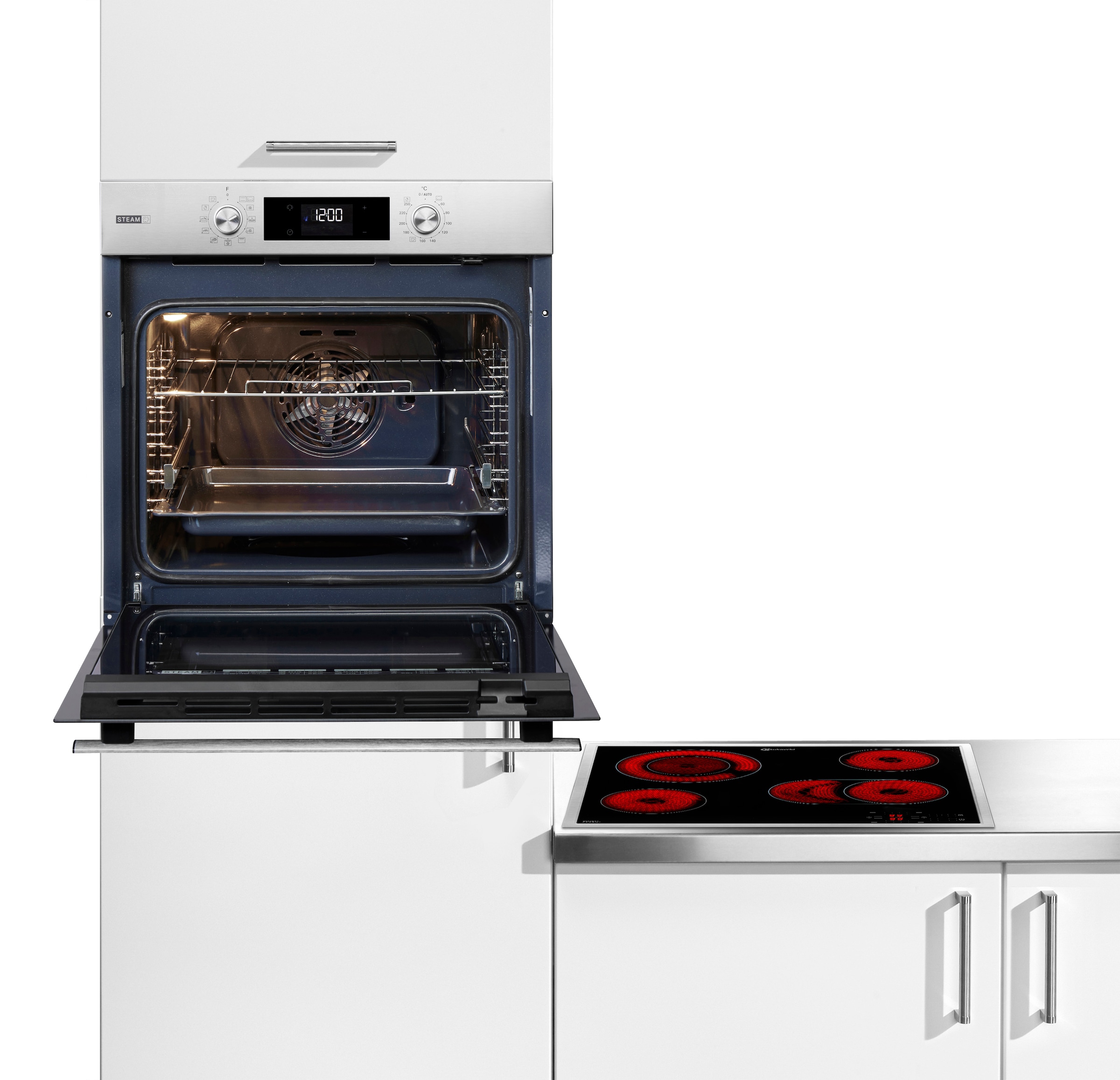 BAUKNECHT Backofen-Set »BAKO 760 Steam IN« mit 1-fach-Teleskopauszug Set, 2 Stk. tlg. GentleSteam - für ein saftiges Inneres und ein knuspriges Äußeres