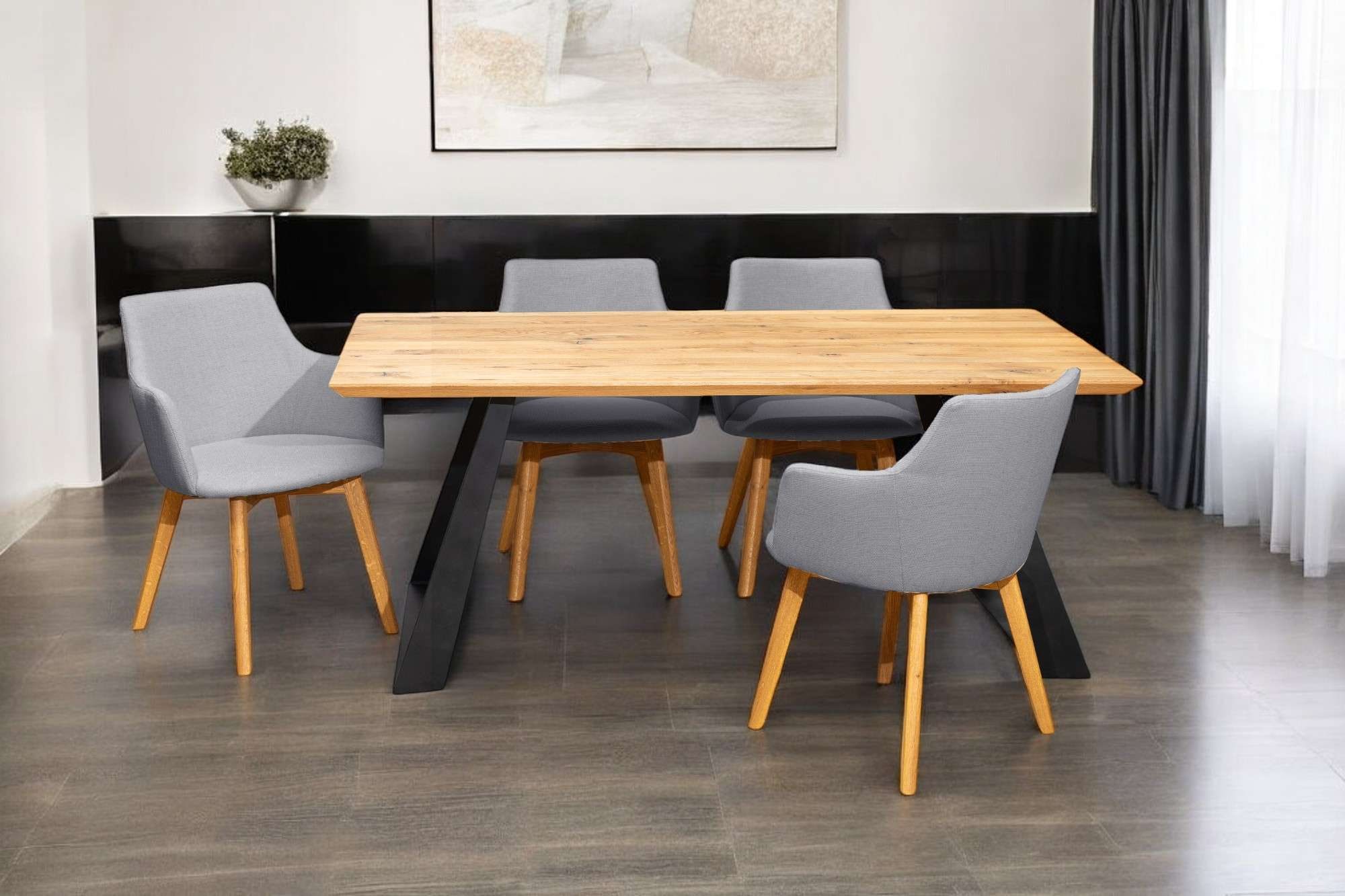 Home affaire Essgruppe »Ena Sitzgruppe für Küche/Esszimmer, Esstisch mit 4 Polsterstühlen 5tlg«, (Set, 5 tlg., 5-tlg), Stuhlbeine in Eiche Natur oder Buche Schwarz, Tisch 180 cm, U-Gestell