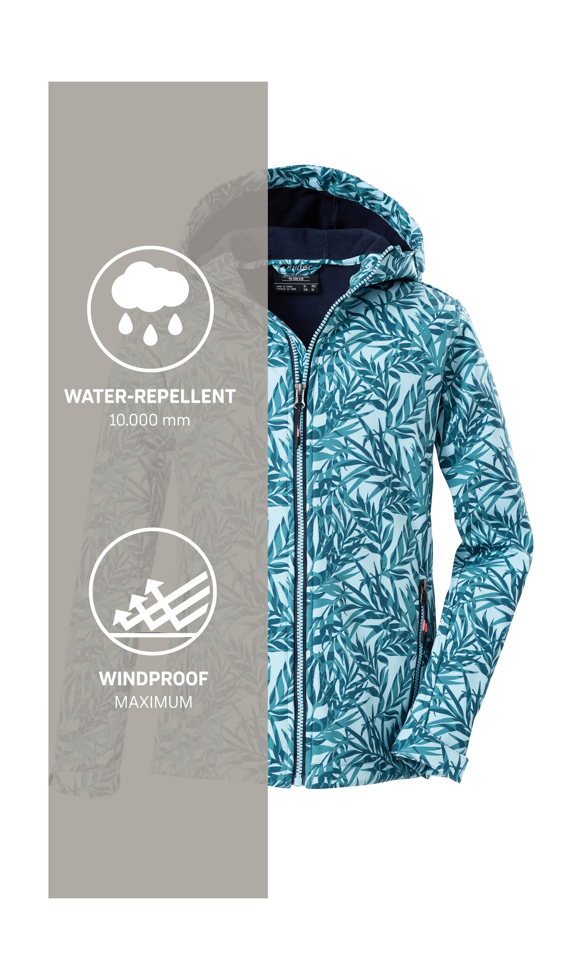 Killtec Softshelljacke »Mädchen Softshelljacke Print«, Wasserdicht, windabweisend, atmungsaktiv, modischer Print, PFAS-frei