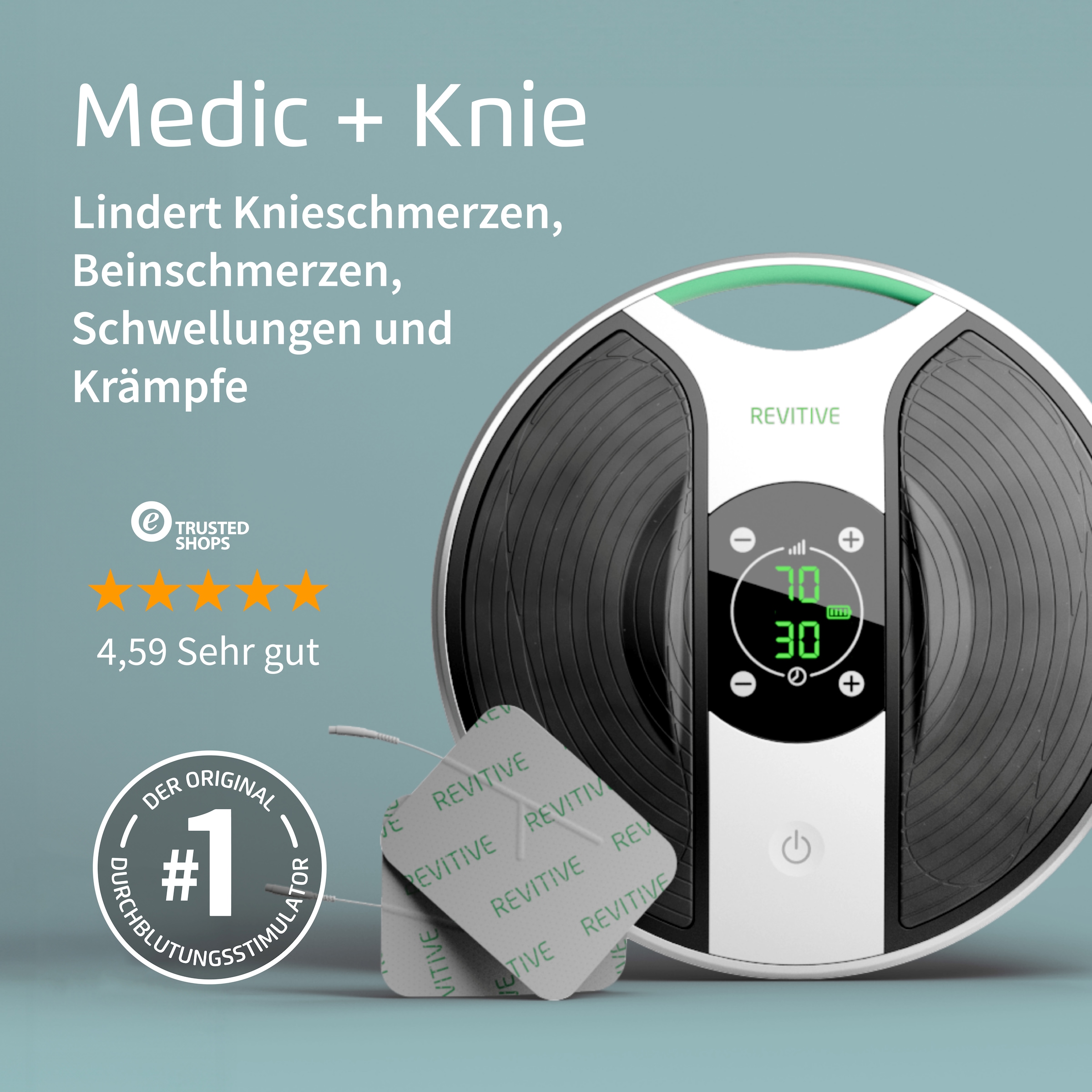 REVITIVE EMS-Gerät »Medic Plus Knie Durchblutungs-Stimulator« Lindert Beschwerden, schlechte Durchblutung, Schwellungen, Krämpfe