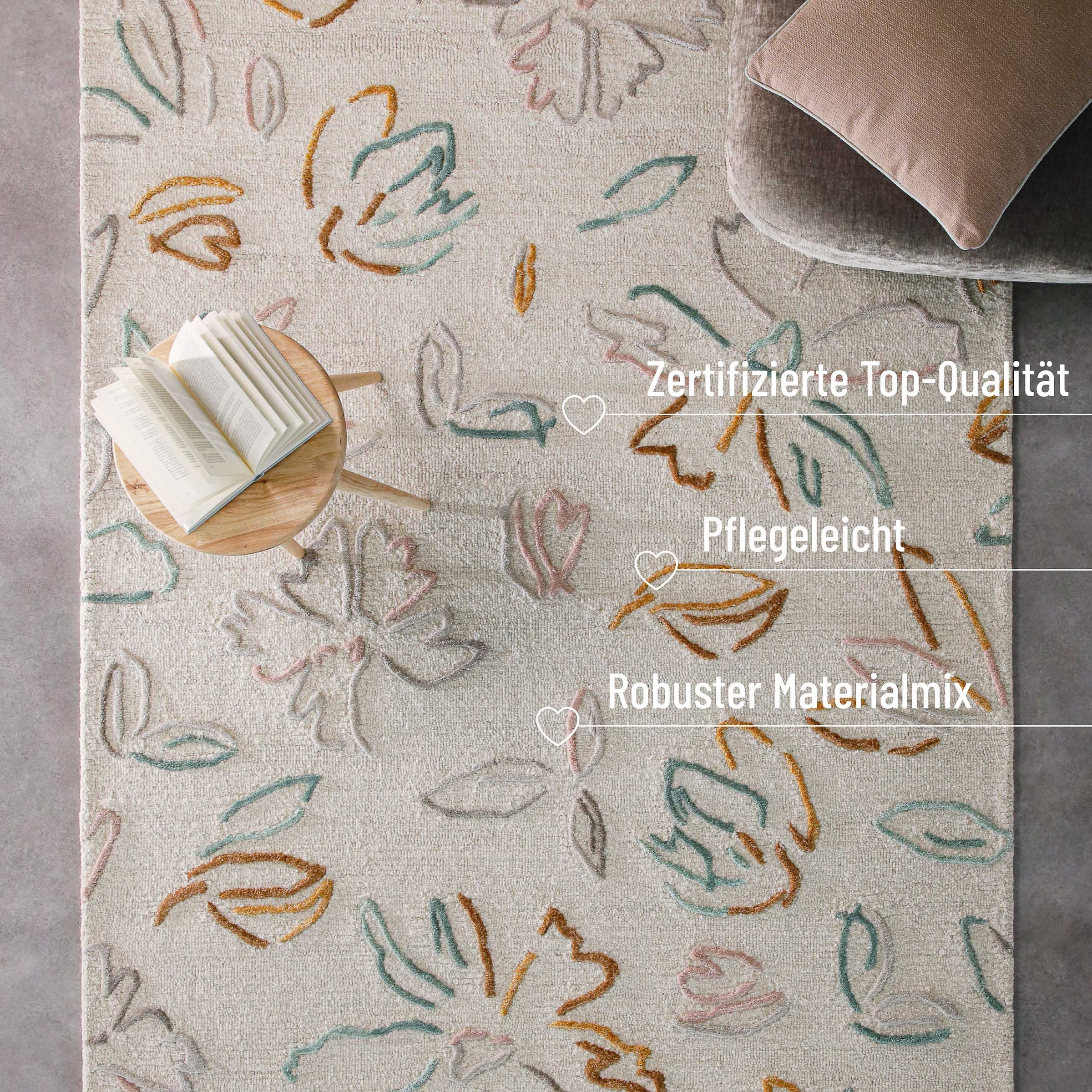 Wecon home Teppich »Vee« rechteckig 10 mm Höhe Wollteppich, floral, hochwertig, pflegeleicht, modern, handgetuftet