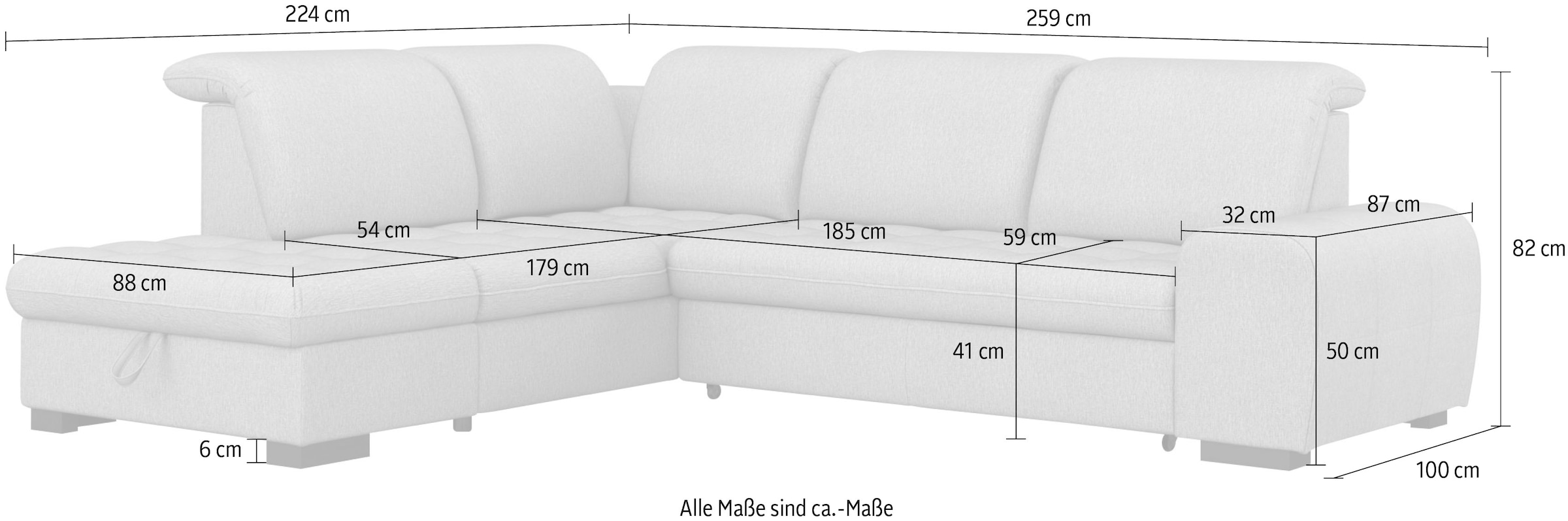 sit&more Ecksofa »Luxor L-Form«, wahlweise mit Bettfunktion, Stauraum und Kopfteilverstellung