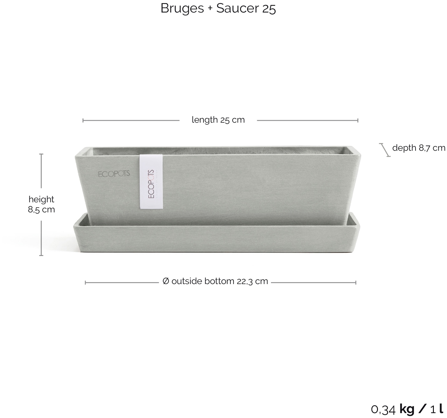 ECOPOTS Balkonkasten »Bruges Mini 25 Weißgrau«, für innen und außen: frostsicher, bruchsicher und lichtbeständig