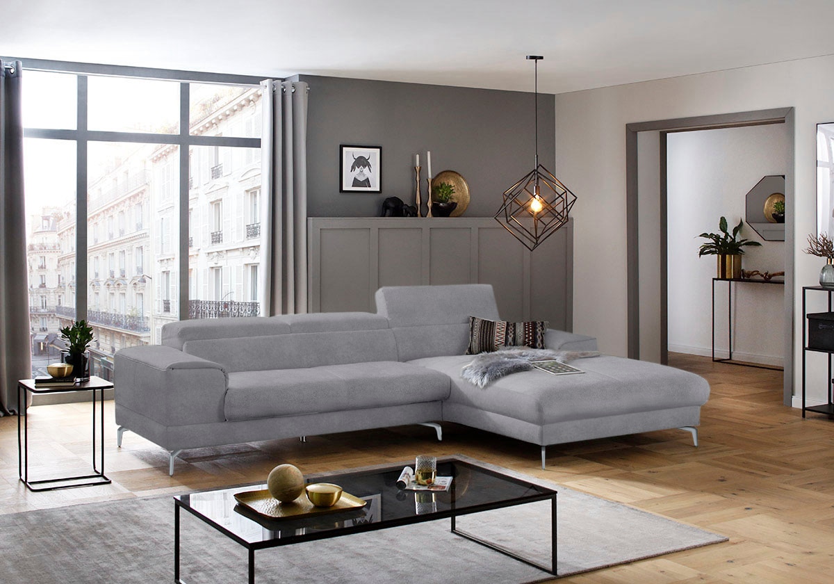 W.SCHILLIG Ecksofa »piedroo, Designsofa mit tollem Sitzkomfort, bequem und elegant, L-Form« Kopfteilverstellung, wahlweise mit Sitztiefenverstellung, Breite 303cm