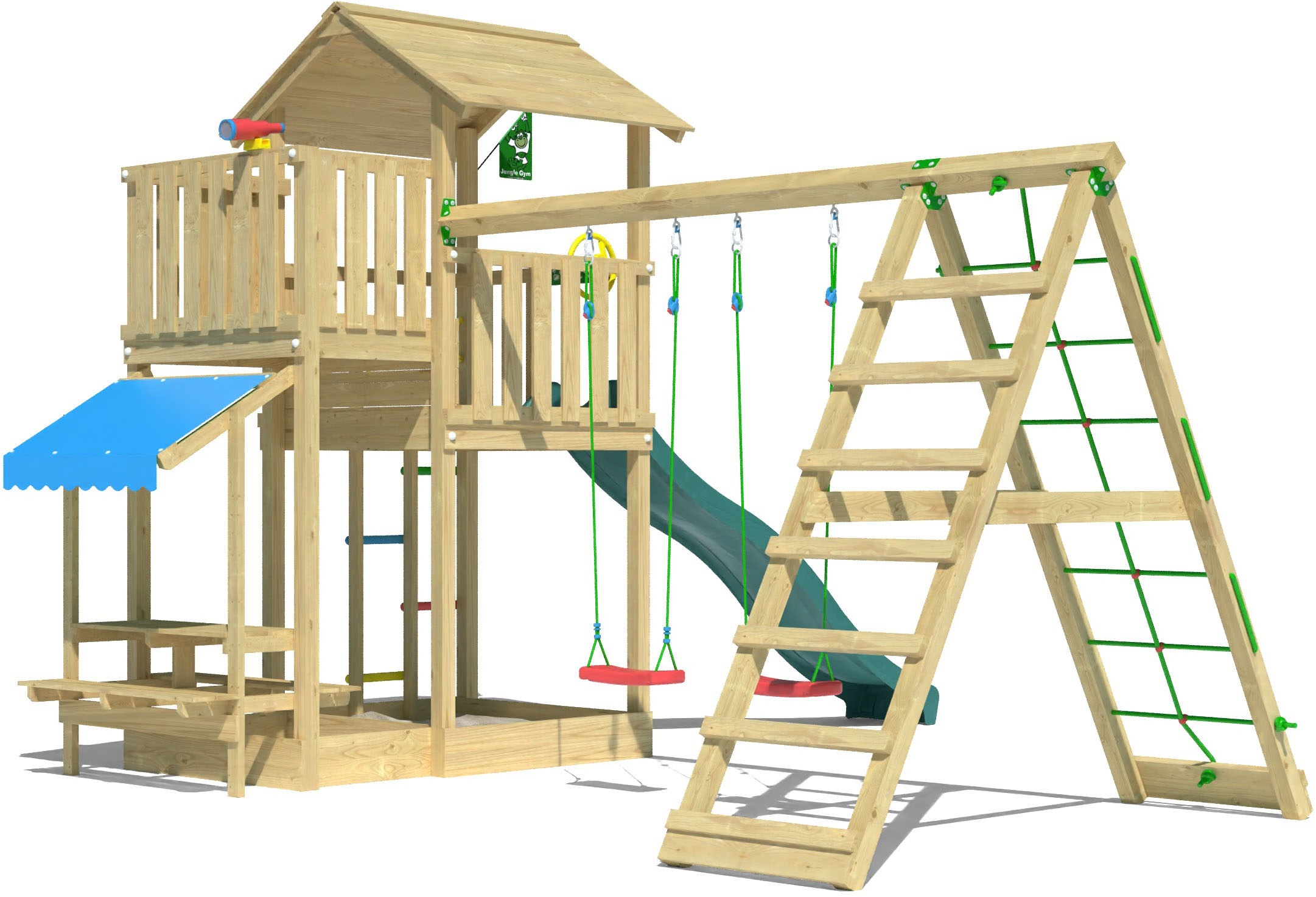 Jungle Gym Spielturm »Veranda«, (Set), Spielanlage mit Schaukel, Kletterbock und Rutsche mit Wasseranschluss