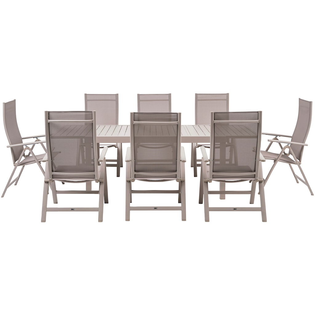 KONIFERA Garten-Essgruppe »Palermo«, (Set, 9 tlg., 8x Sessel, 1x AZ-Tisch 160-240x100 cm, Aluminium, Textilgewebe)