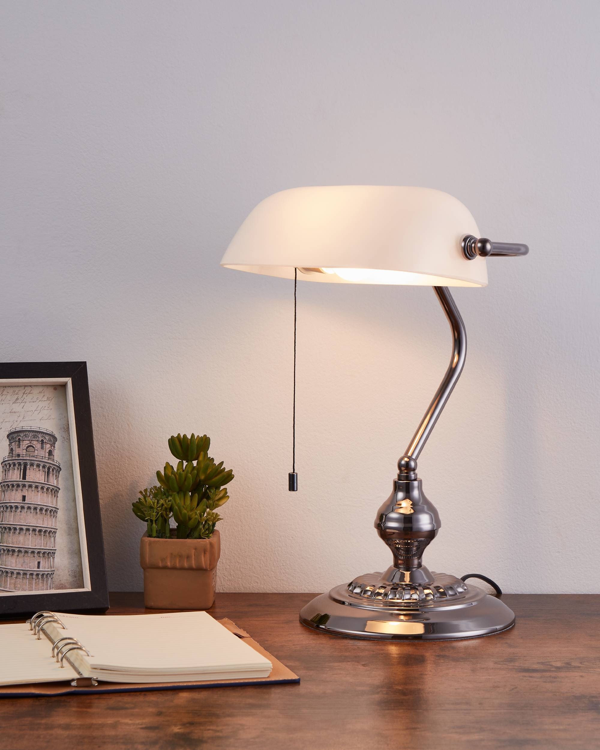 EGLO Tischleuchte »Banker Tischlampe, Vintage, Retro, E27 Schreibtischlampe, Bürolampe« E27 1 Stk. Tischleuchte - L27,5 x H39 cm - nickel-nero - 1X60W exkl.