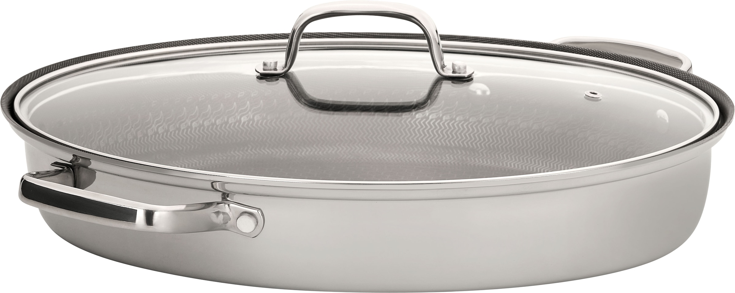 HENSSLERS Fischpfanne »HENSSLERS Edelstahl Fisch- & Schnitzelpfanne, mit Wabenstruktur«, Edelstahl, (2 tlg.), inkl. Glasdeckel und Dünsteinsatz, Abmessung ca. 38x26 cm