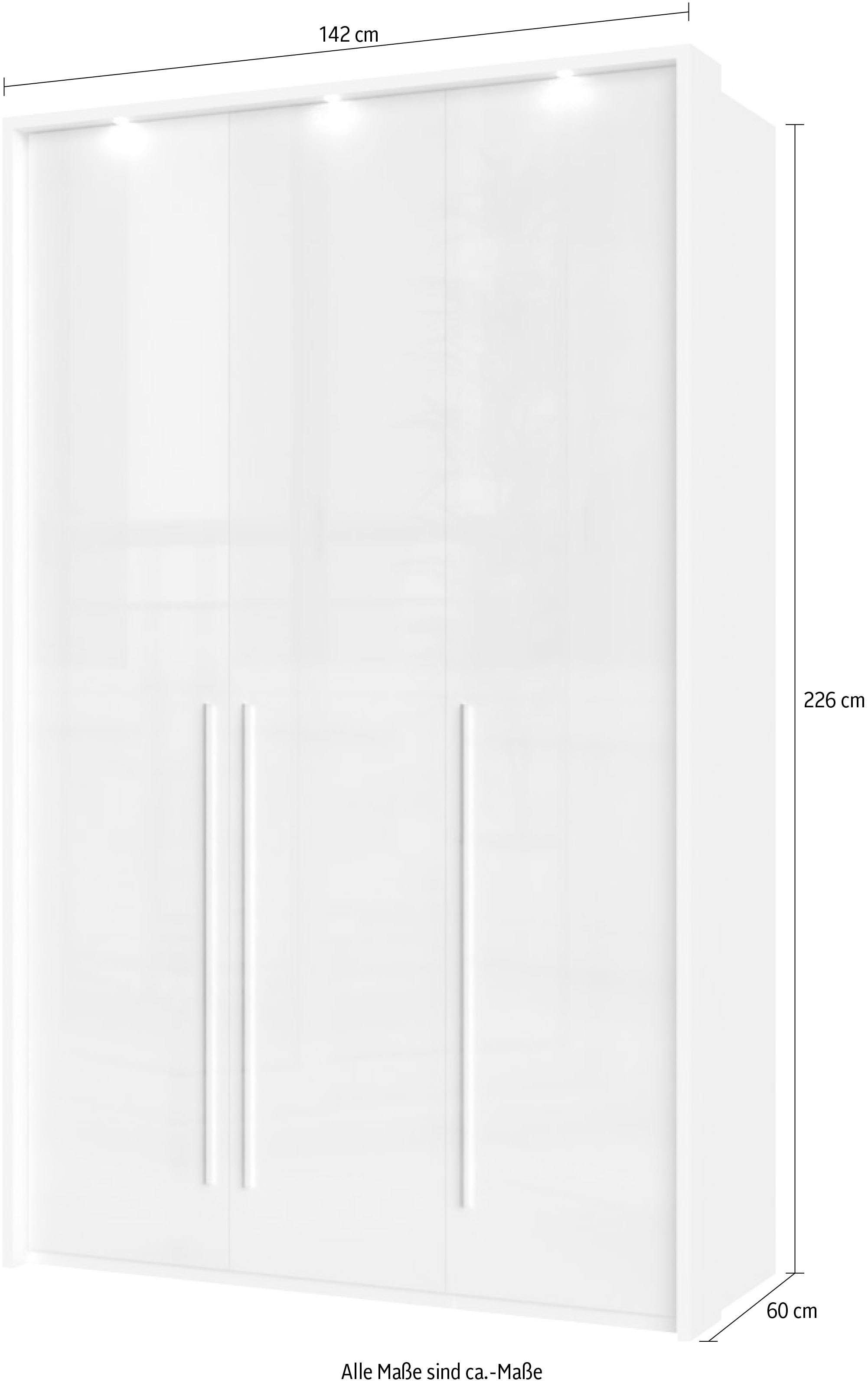 Places of Style Kleiderschrank »Piano, inklusive Rahmen und Beleuchtung, soft-close-Funktion«, (viele Breiten zur Auswahl, 226cm hoch), beige oder weiß, UV lackiert, Hochglanzfronten, FSC-zertifiziert