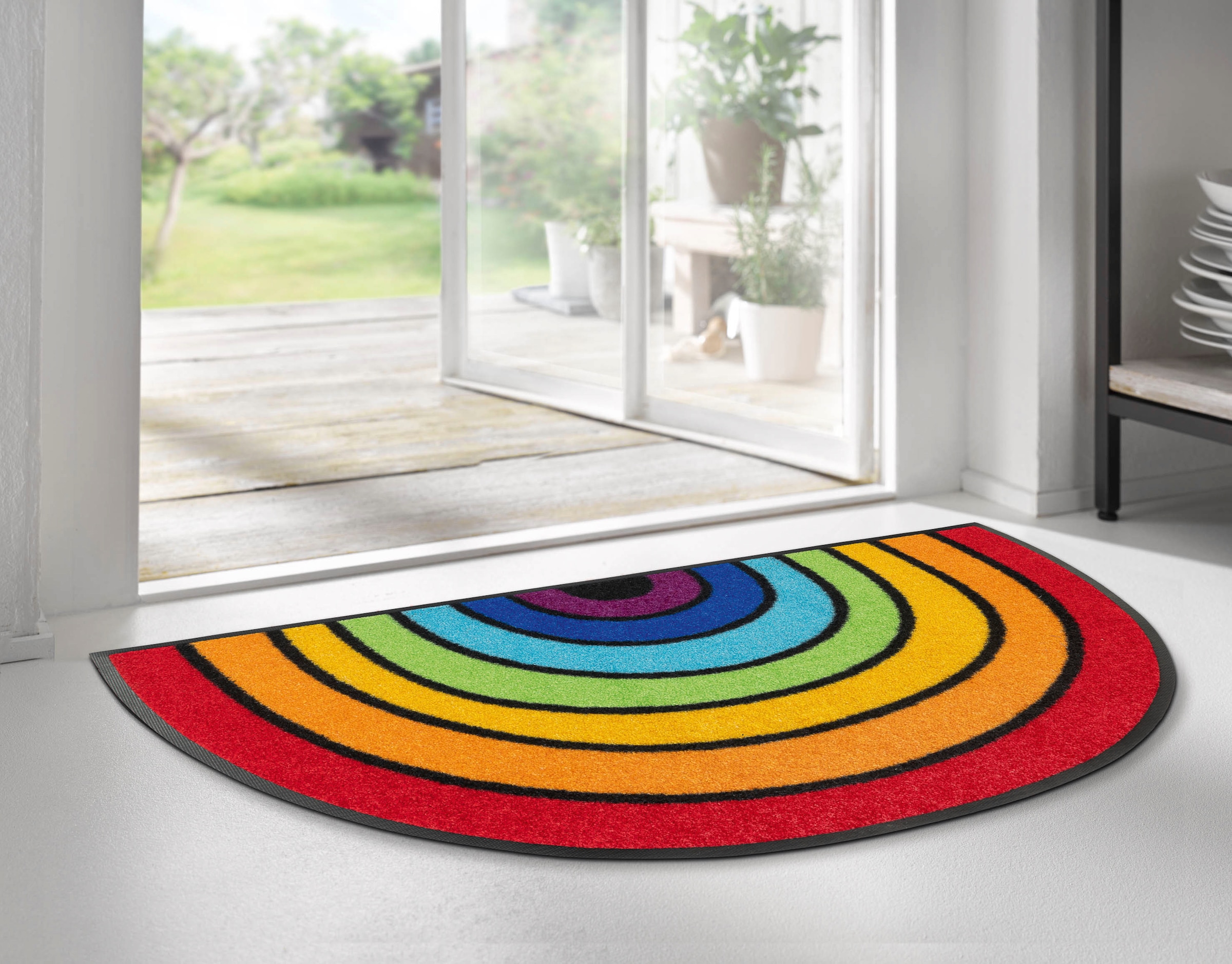 und Motiv Rainbow«, Outdoor bestellen halbrund, geeignet, wash+dry schnell In- und bequem Fußmatte Regenbogen, by Kleen-Tex Schmutzfangmatte, waschbar »Round