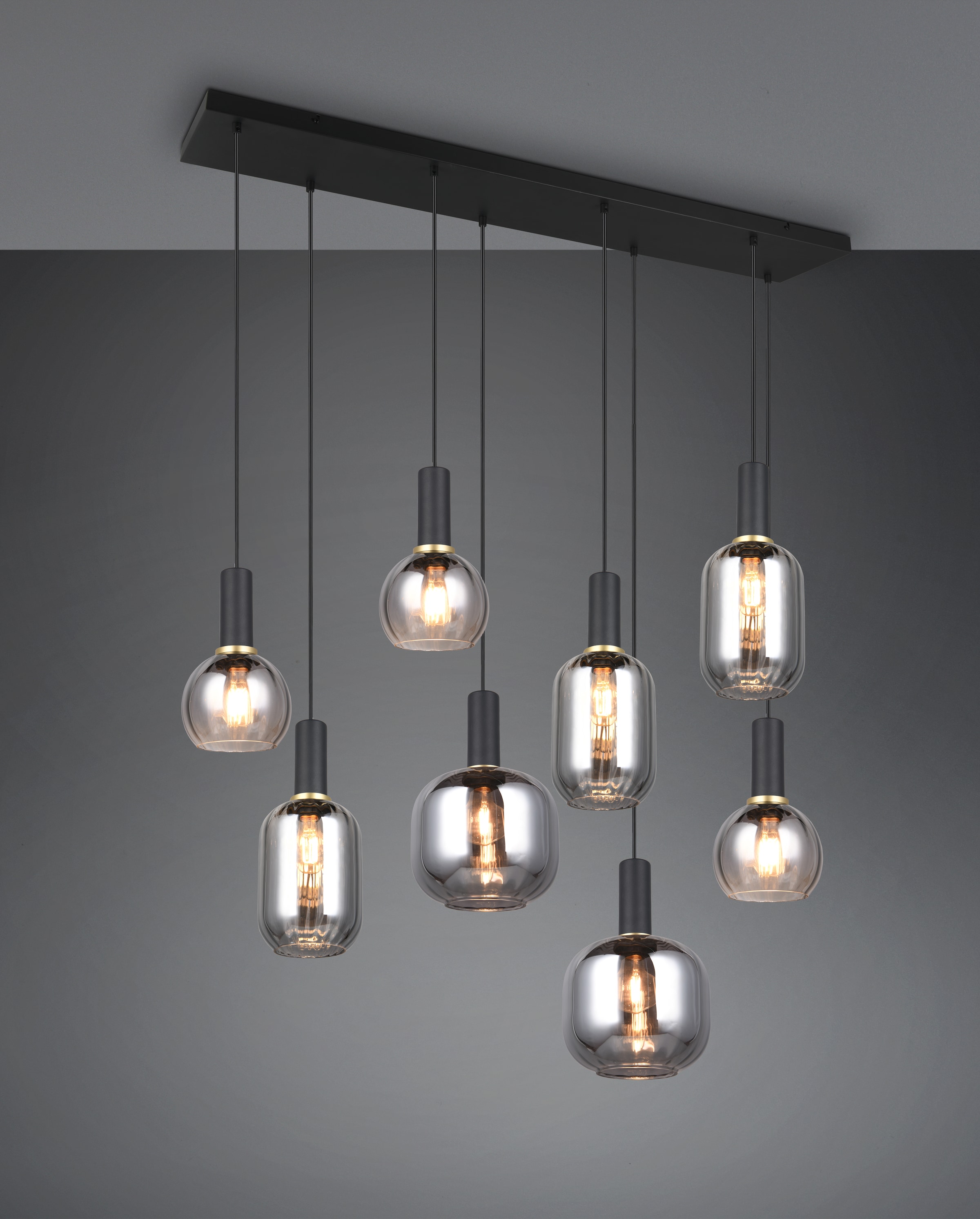 TRIO Leuchten Pendelleuchte »DIVA, E27 Hängelampe 8-flammig mit Glasschirm, exkl 8xE27 max 10W«, 8 flammig, Leuchtmittel E27 | Leuchtmittel wechselbar, höhenverstellbar bis max 150cm Hängeleuchte 120x32 cm Wohnzimmer Küche
