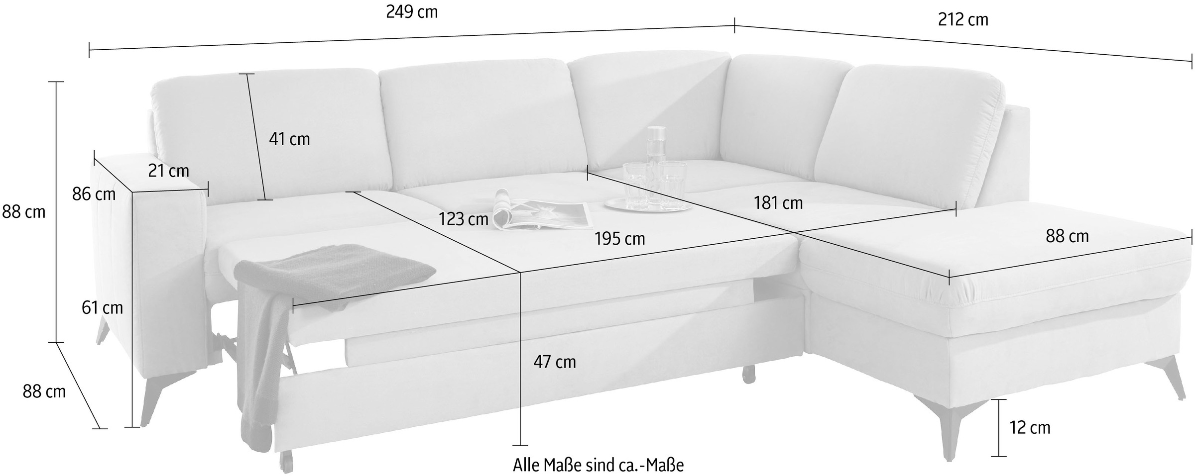 Places of Style Ecksofa »Lolland L-Form«, Wahlweise mit Bettfunktion und Stauraum, auch mit abwischbarem Bezug