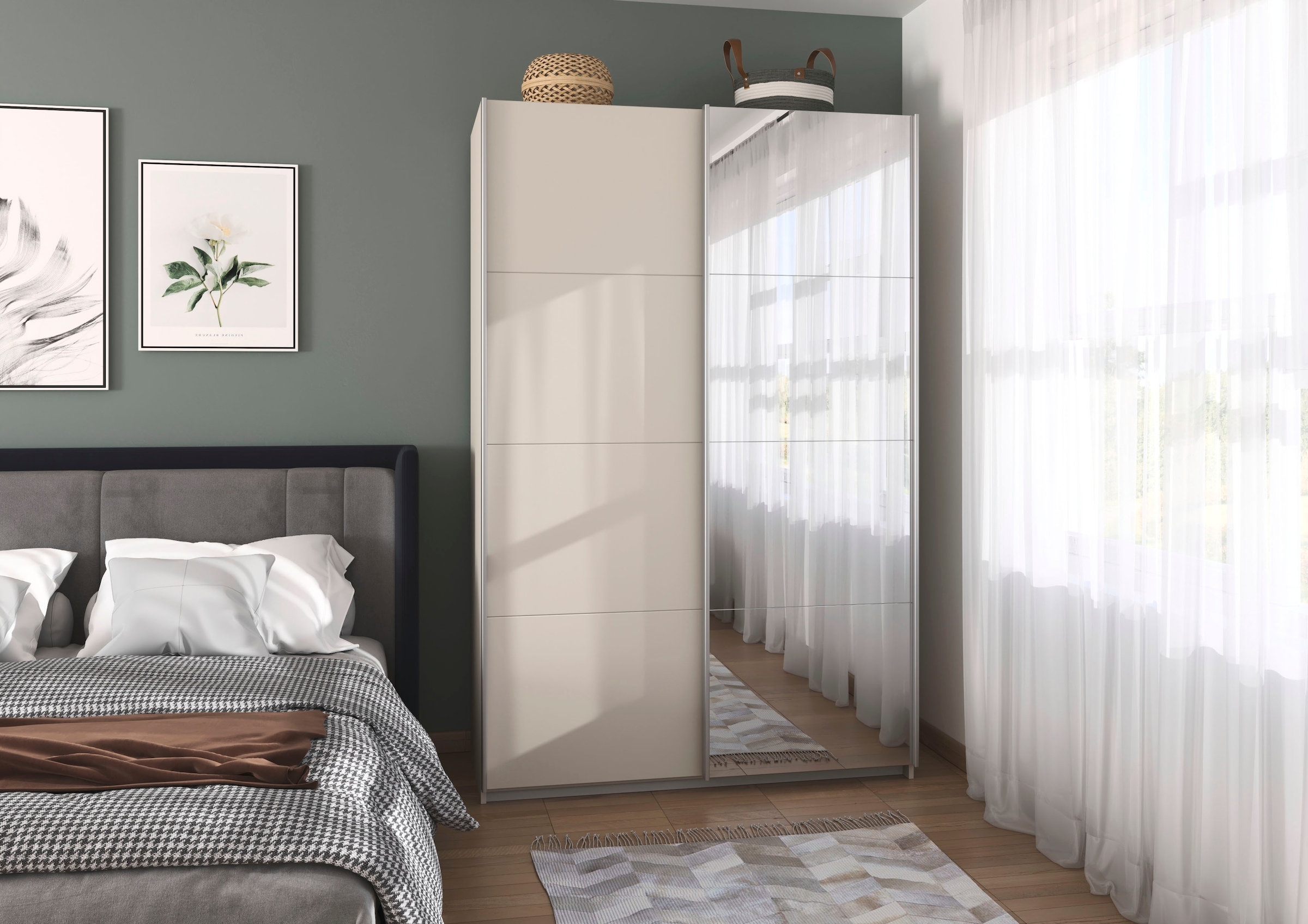 INOSIGN BY RAUCH Schwebetürenschrank »Kleiderschrank Schrank Garderobe Schlafzimmerschrank THANOS«, (in 3 verschiedenen Ausstattungen BASIC/CLASSIC/PREMIUM), Optional mit Spiegel, Metall-Griffleisten alufarben MADE IN GERMANY
