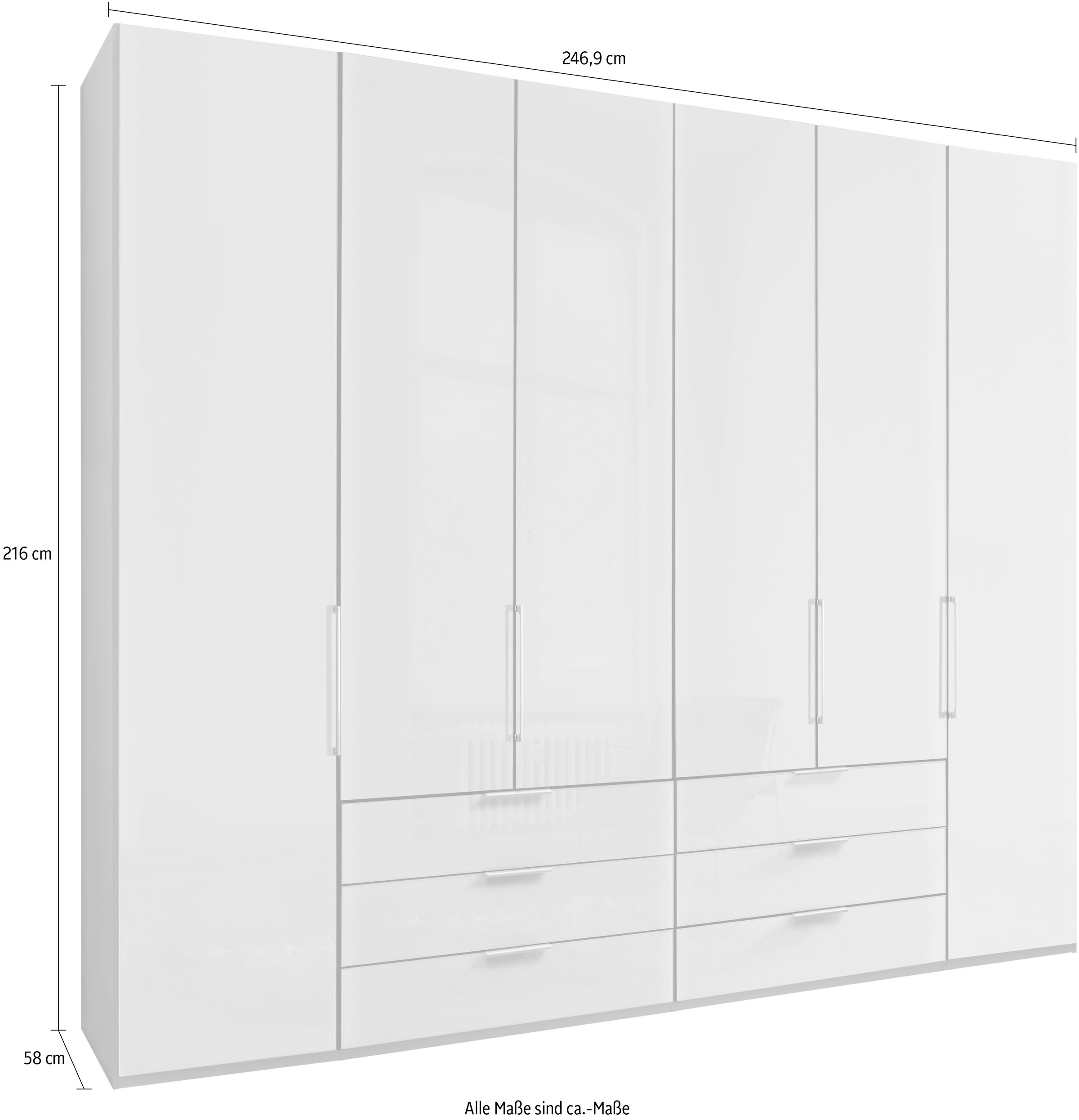 WIEMANN Falttürenschrank »Monaco, Kleiderschrank, Schrank, Wäscheschrank, mit edler Glasfront« 2 Breiten, 2 Höhen 216/236 cm auswählbar, MADE IN GERMANY,  inkl. gepämpften Schubkästen und Türen, mit Panoramaöffnung