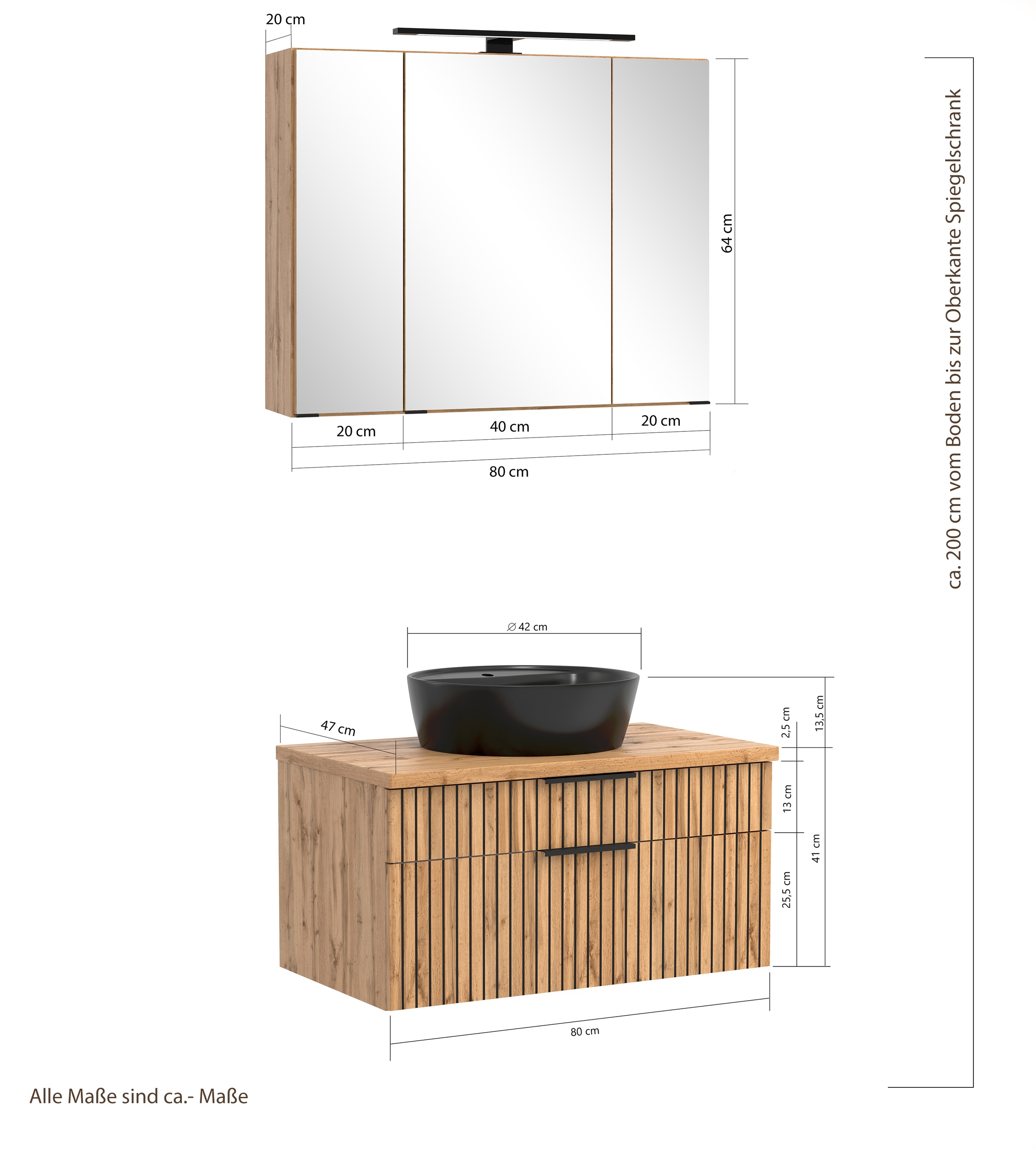 welltime Badmöbel-Set »Welltime, Carlton Waschtisch-Set, 80 oder 120 cm, gestreift«, (2 St.)