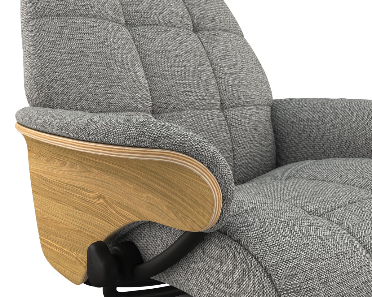 FLEXLUX Relaxsessel »Skagen Funktionsessel, Polstersessel, Armlehne, TV-Fernsehsessel«, Rücken- und Kopfteilverstellung, Fuß Schwarz, Armlehne Eiche, Drehbar