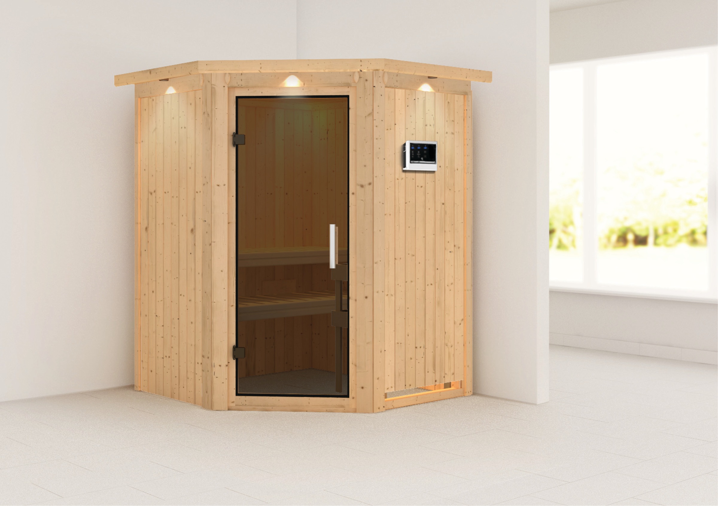 Karibu Sauna »Nanna«, 3,6-kW-Plug & Play Ofen mit externer Steuerung