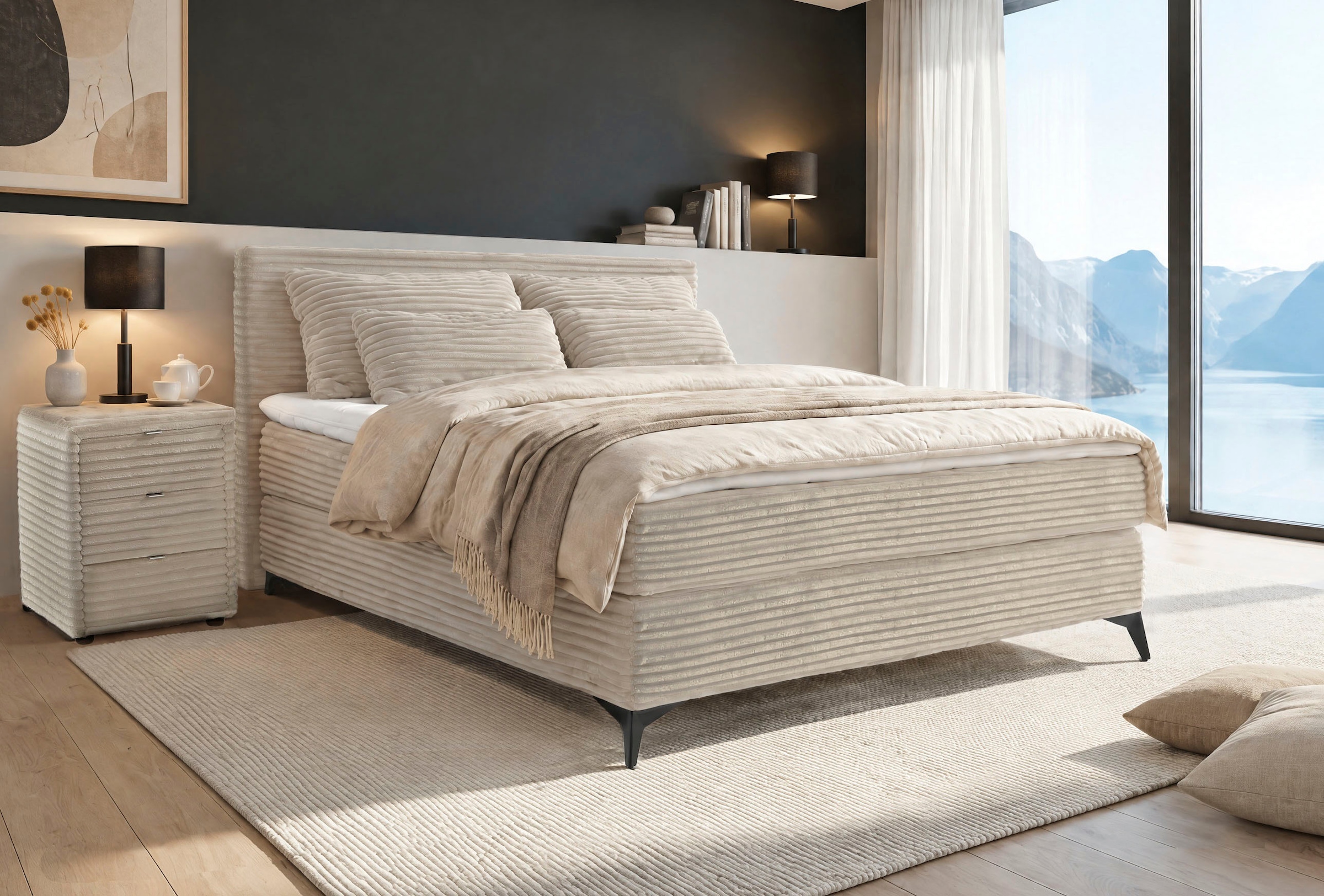 Jockenhöfer Gruppe Boxspringbett »PAULINA inkl. Bonnell- oder Tonnentaschenfederkernmatratze H2-H4« mit 6cm PUR- oder Kaltschaumtopper, 140x200 cm / 180x200cm