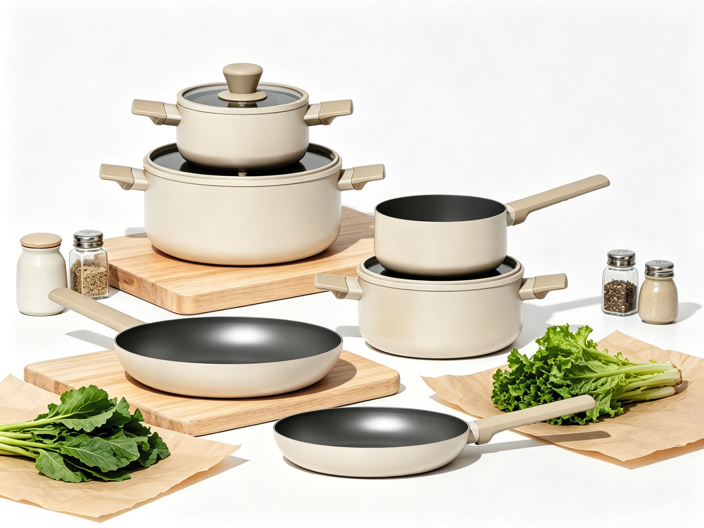 Hanseatic Topf-Set »ALU SCANDI, mit Antihaftbeschichtung« Set, Stielkasserolle 16 cm, Kochtopf 16/20/24 cm, Bratpfanne 24/28 cm, 9 tlg. Aluminium