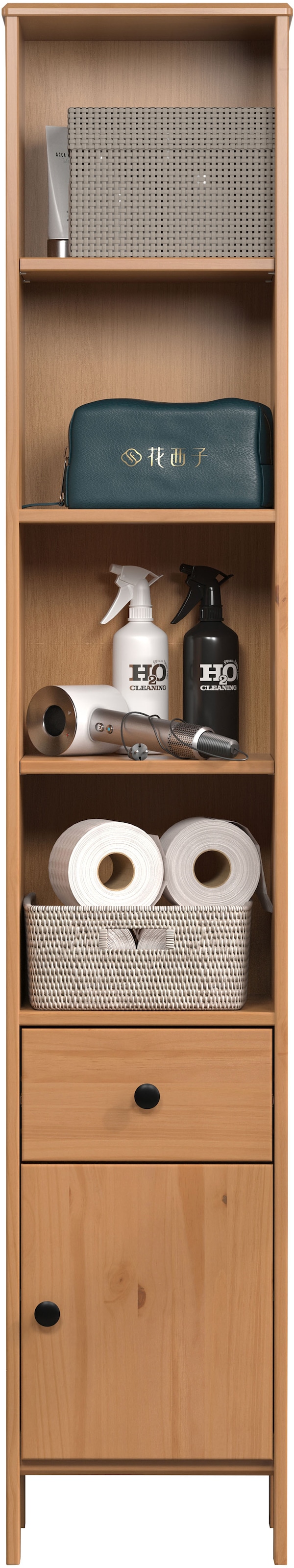 welltime Hochschrank »Kall« 1 Stk. tlg. Badschrank aus Kiefer-Massivholz mit Schublade - (B/T/H) 35/33/188 cm