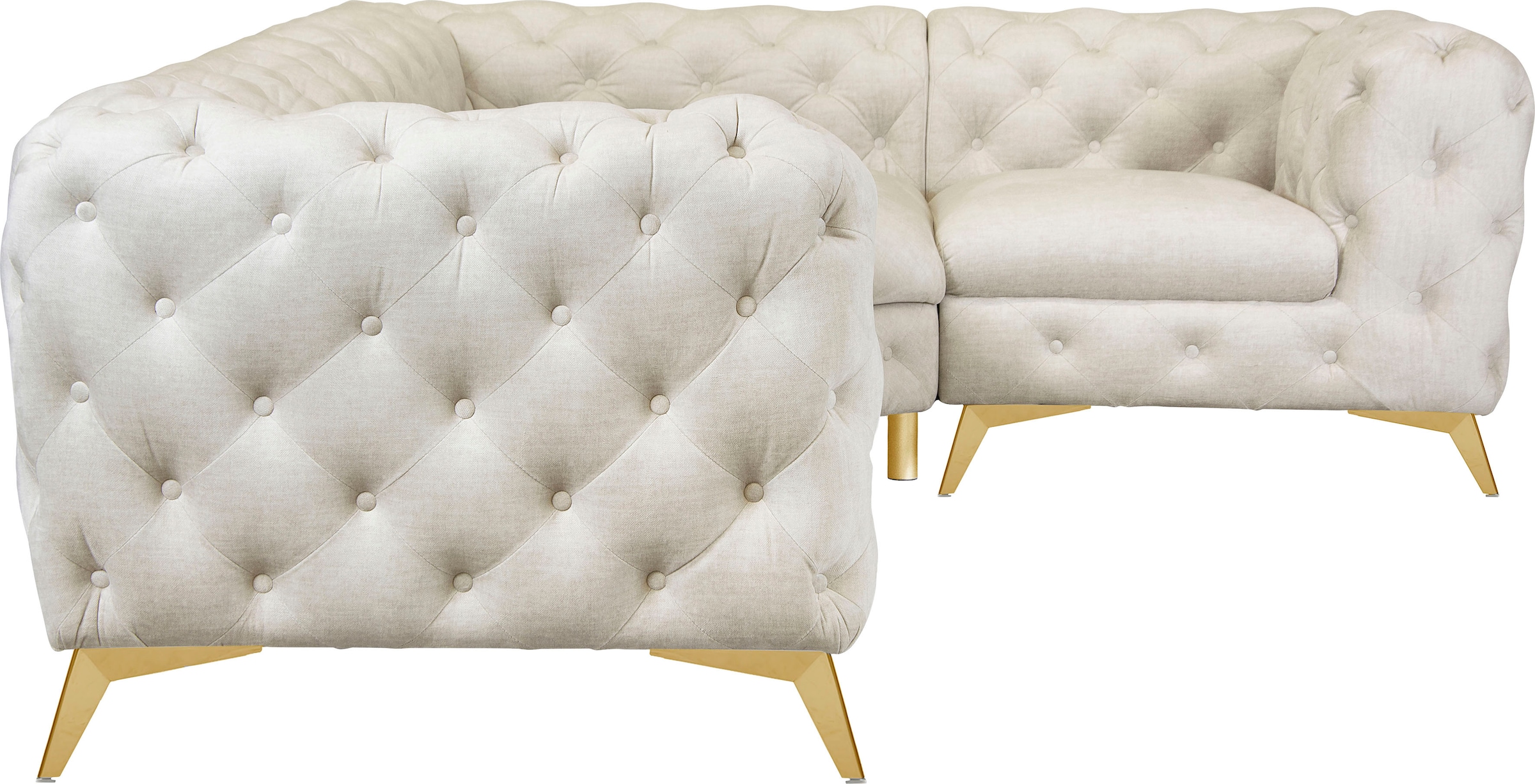 Leonique Chesterfield-Sofa »Ecksofa GLYNIS L-Form mit Wellenunterfederung, Maße B/T/H 264/204/75cm«, aufwändige Knopfheftung, moderne Chesterfield Optik, Fußfarbe wählbar