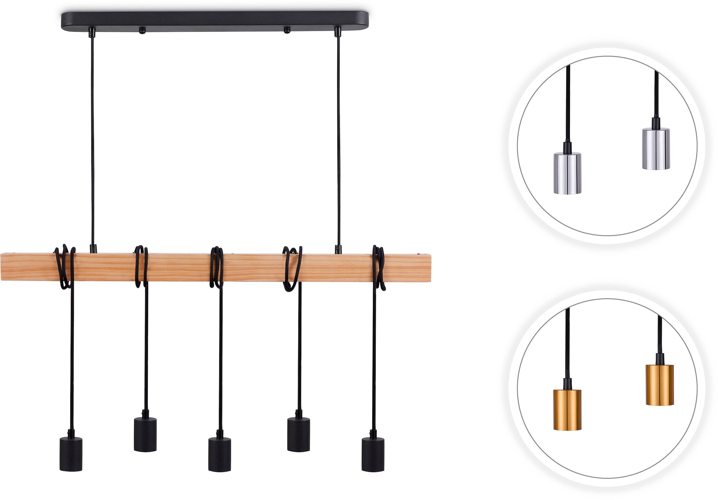 Paco Home Pendelleuchte »SINA« E27 LED Pendelleuchte Hängelleuchte  Wohnzimmer Esszimmer Vintage Holz E27