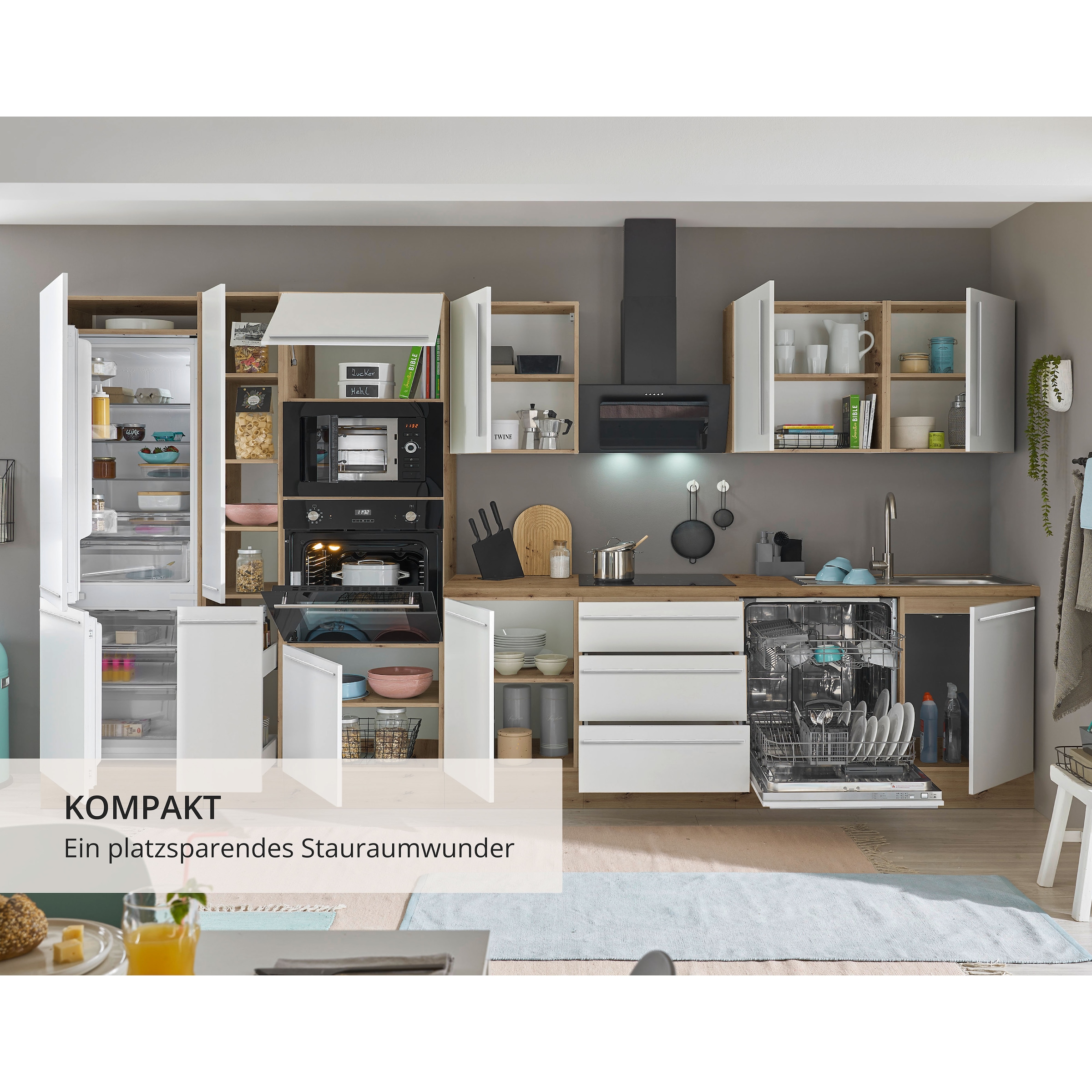 KOCHSTATION Küchenzeile »Florida« Breite 370 cm, wahlweise mit E-Geräten,Softclose für Türen/Schubkästen