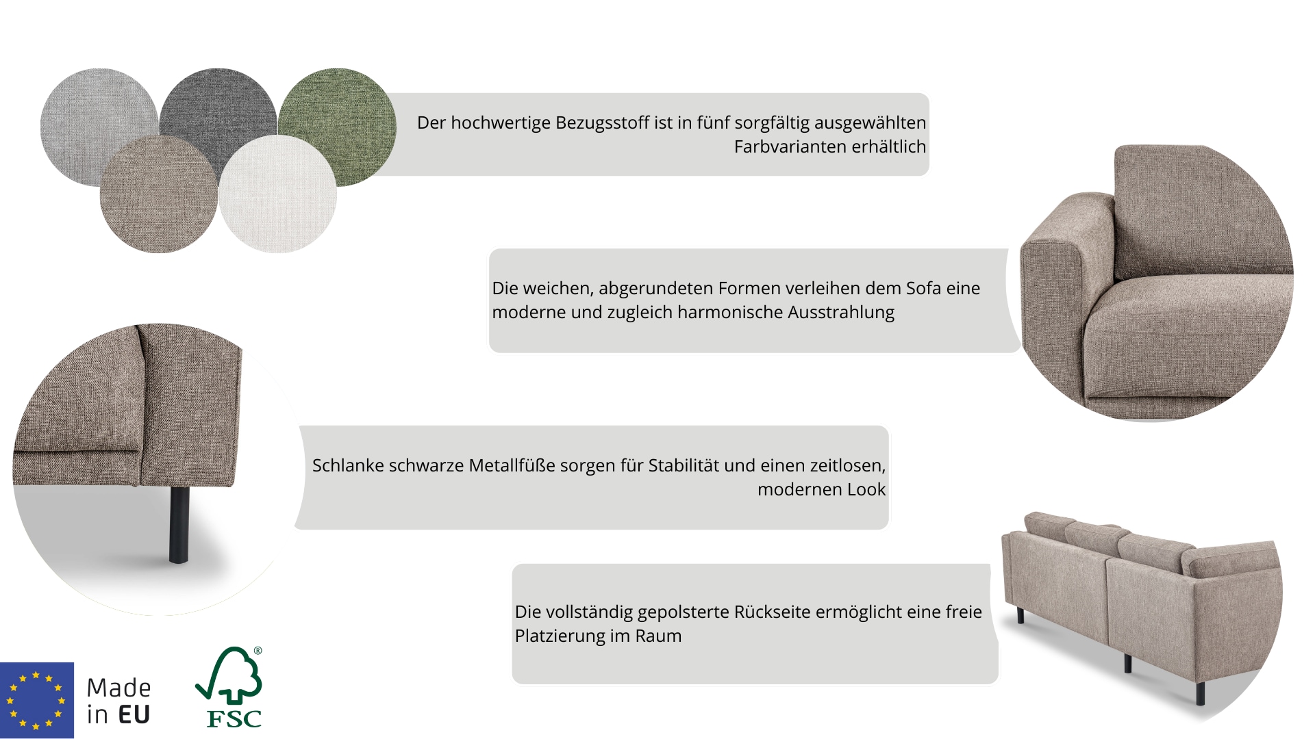 Home affaire Ecksofa »Sveeva, L-Form, B.238 cm, schwarze Metallfüße« langlebiger Webstoff, mit Wellenunterfederung, viele Farben