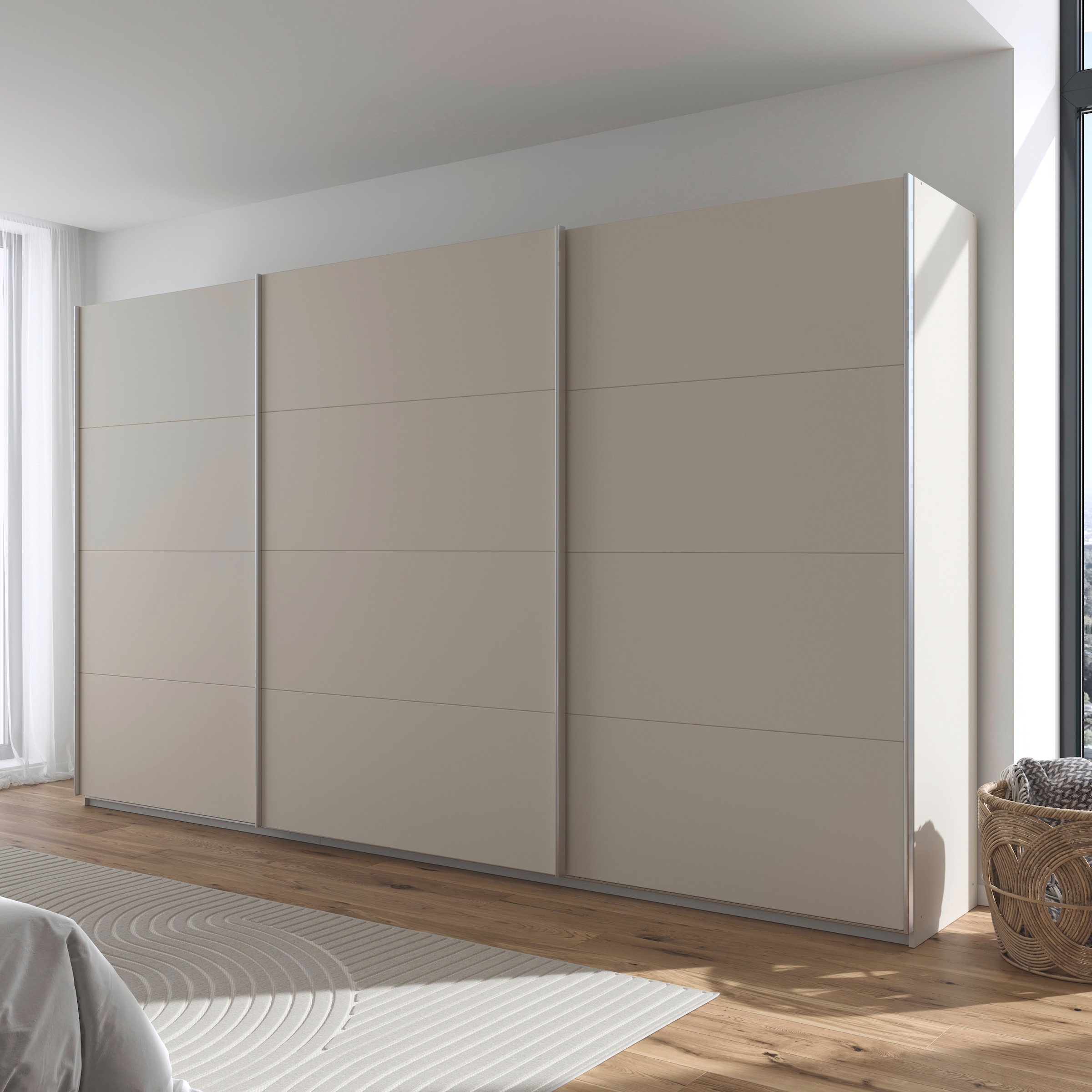 rauch Schwebetürenschrank »Kleiderschrank Schrank Garderobe AGORDO mit Dekor- oder Hochglanzfront«, (in zwei Griff-Farben), durchdachte Innenausstattung, in 4 Breiten und 2 Höhen MADE IN GERMANY