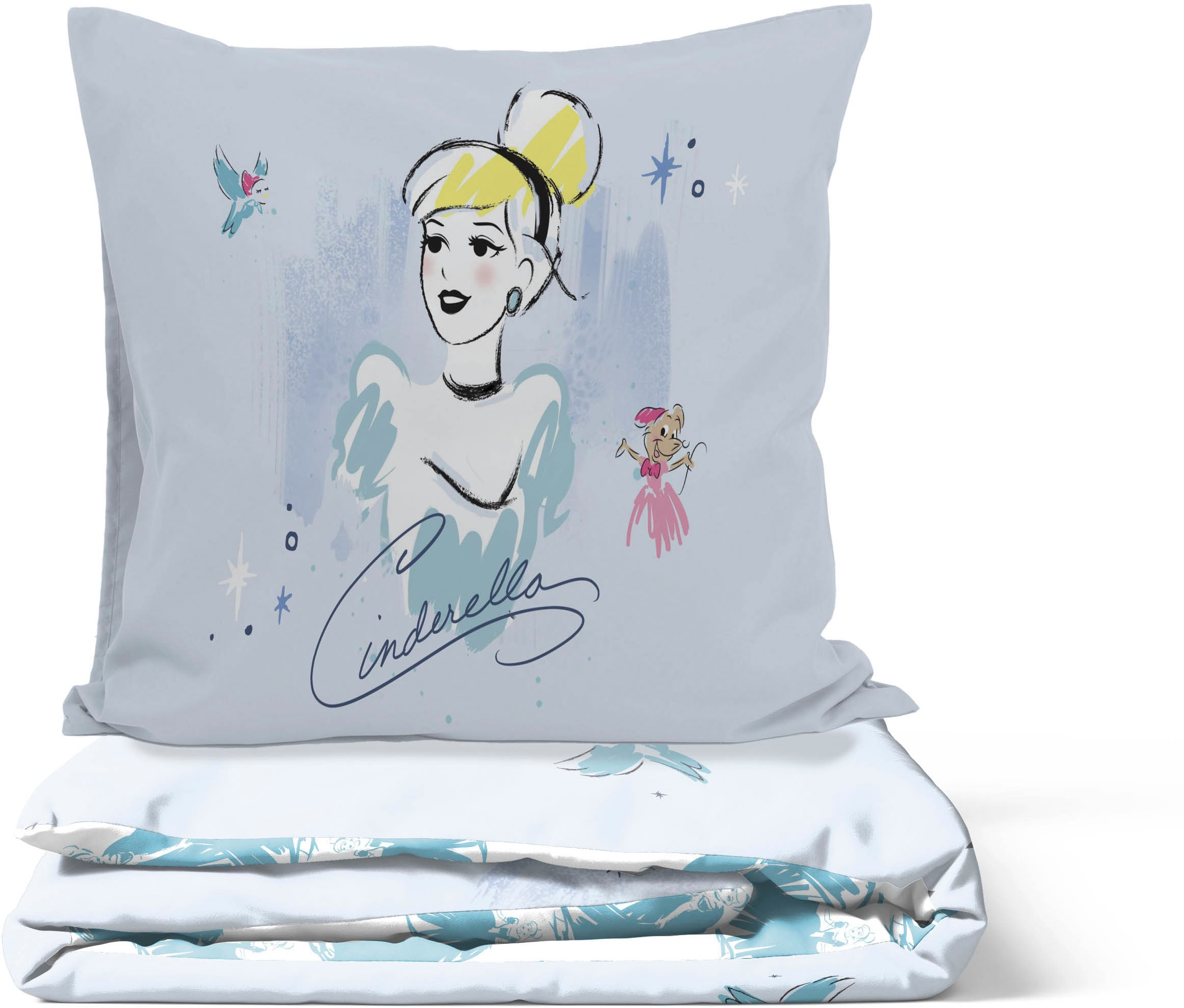 Disney Kinderbettwäsche »Disney Cinderella Bettbezug-Set 135x200 cm + Kissenbezug 80x80 cm« 2 tlg. tlg. 100 % Baumwolle, maschinenwaschbar, wendbar