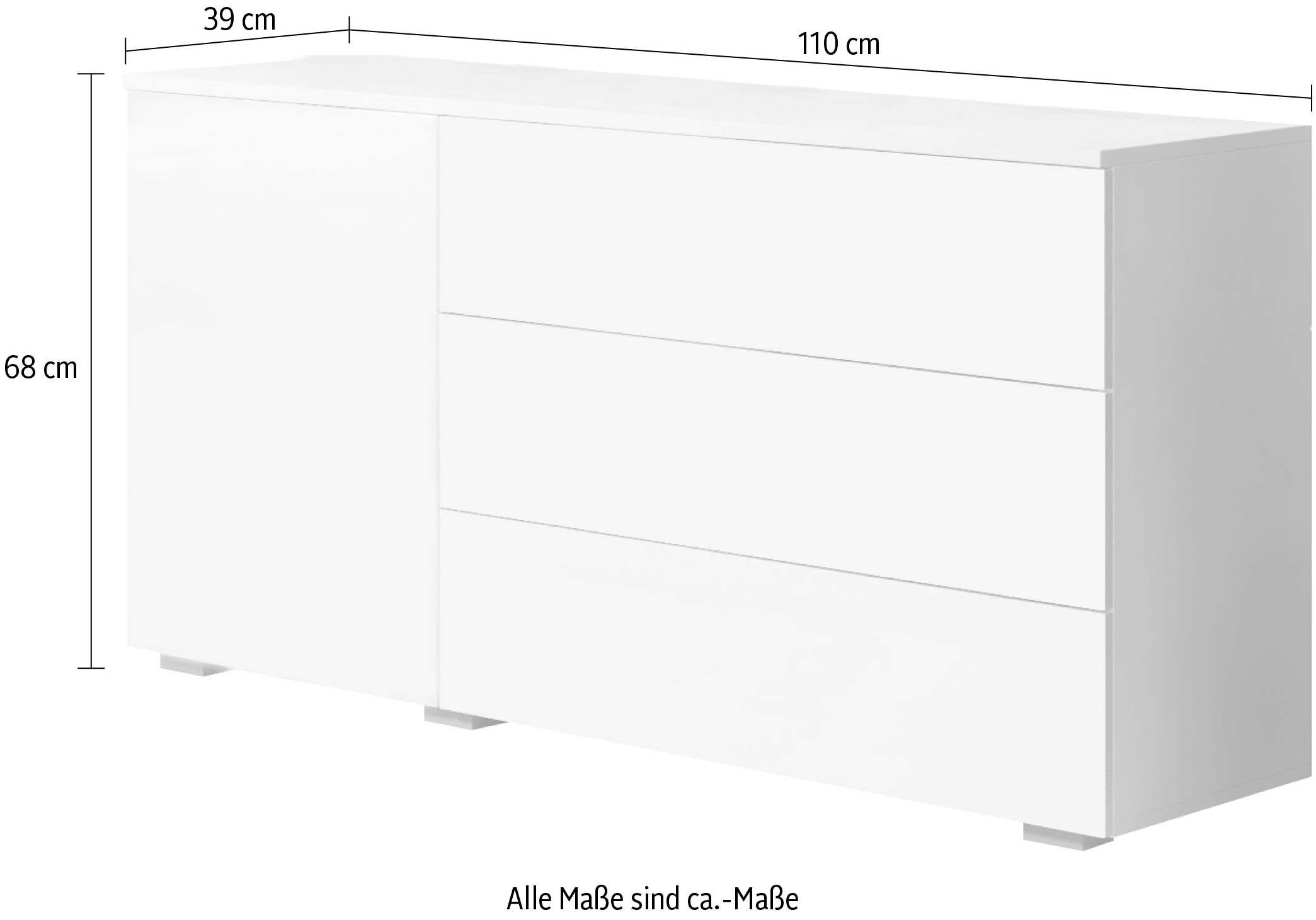 INOSIGN Sideboard »PARIS«, (1 St.), Moderne 110cm breite grifflose Kommode, vielseitig einsetzbar