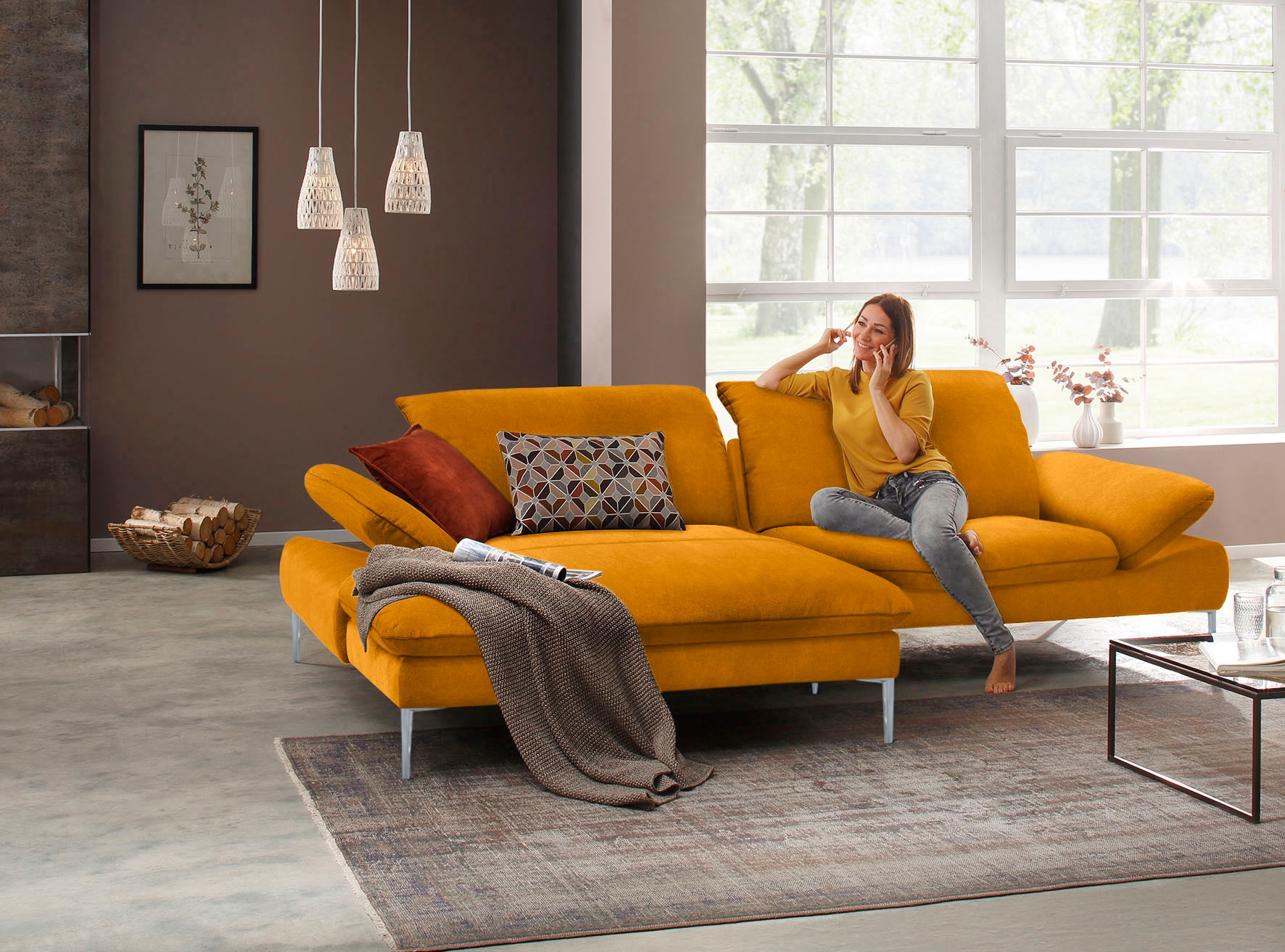W.SCHILLIG Ecksofa »enjoy&MORE, mit tollem Sitzkomfort, elegant und bequem, L-Form«, mit Sitztiefenverstellung, Füße silber matt, Breite 294 cm