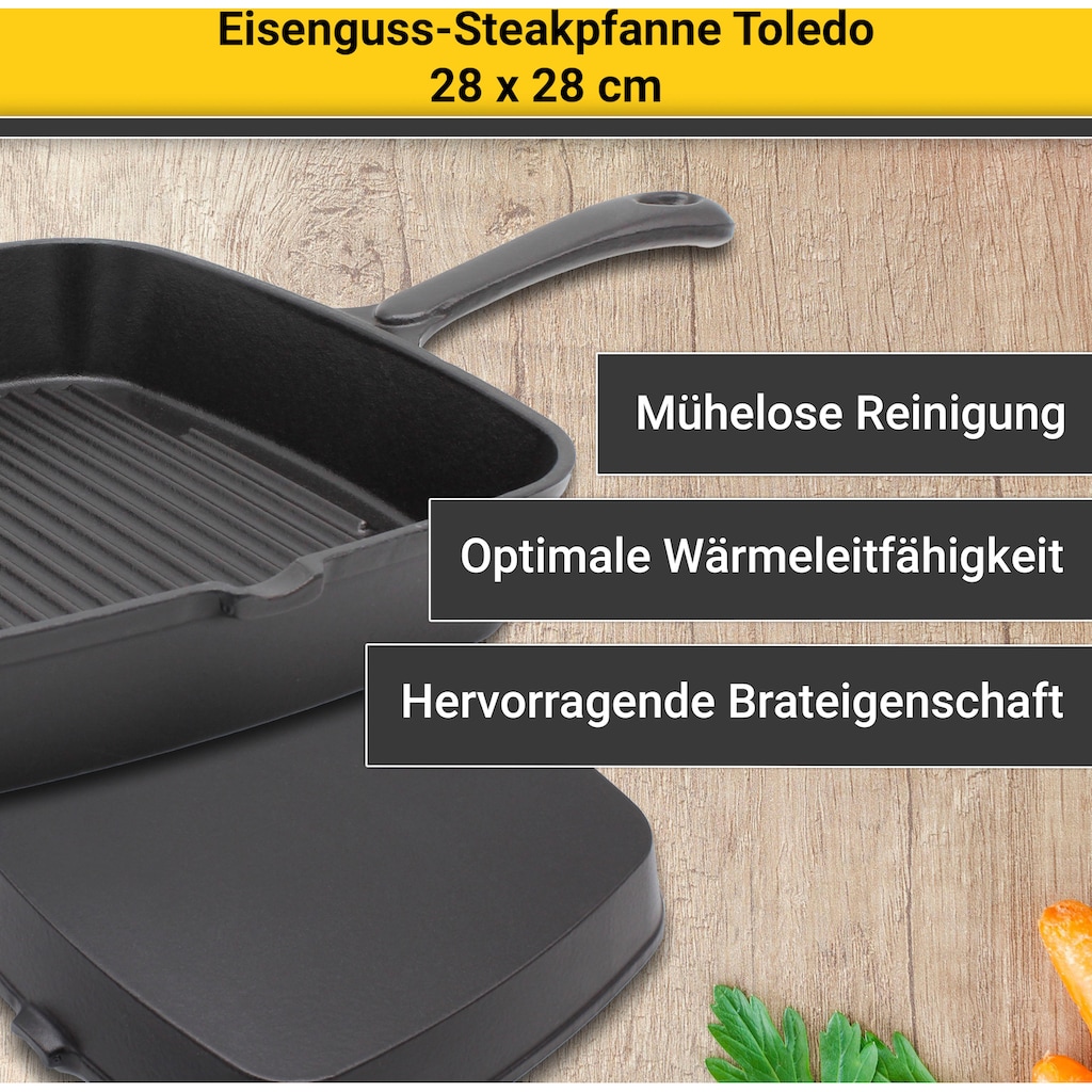 Krüger Steakpfanne »Einsenguss Grill-/ Steakpfanne TOLEDO, 28 x 28cm«, Gusseisen, (1 tlg.)