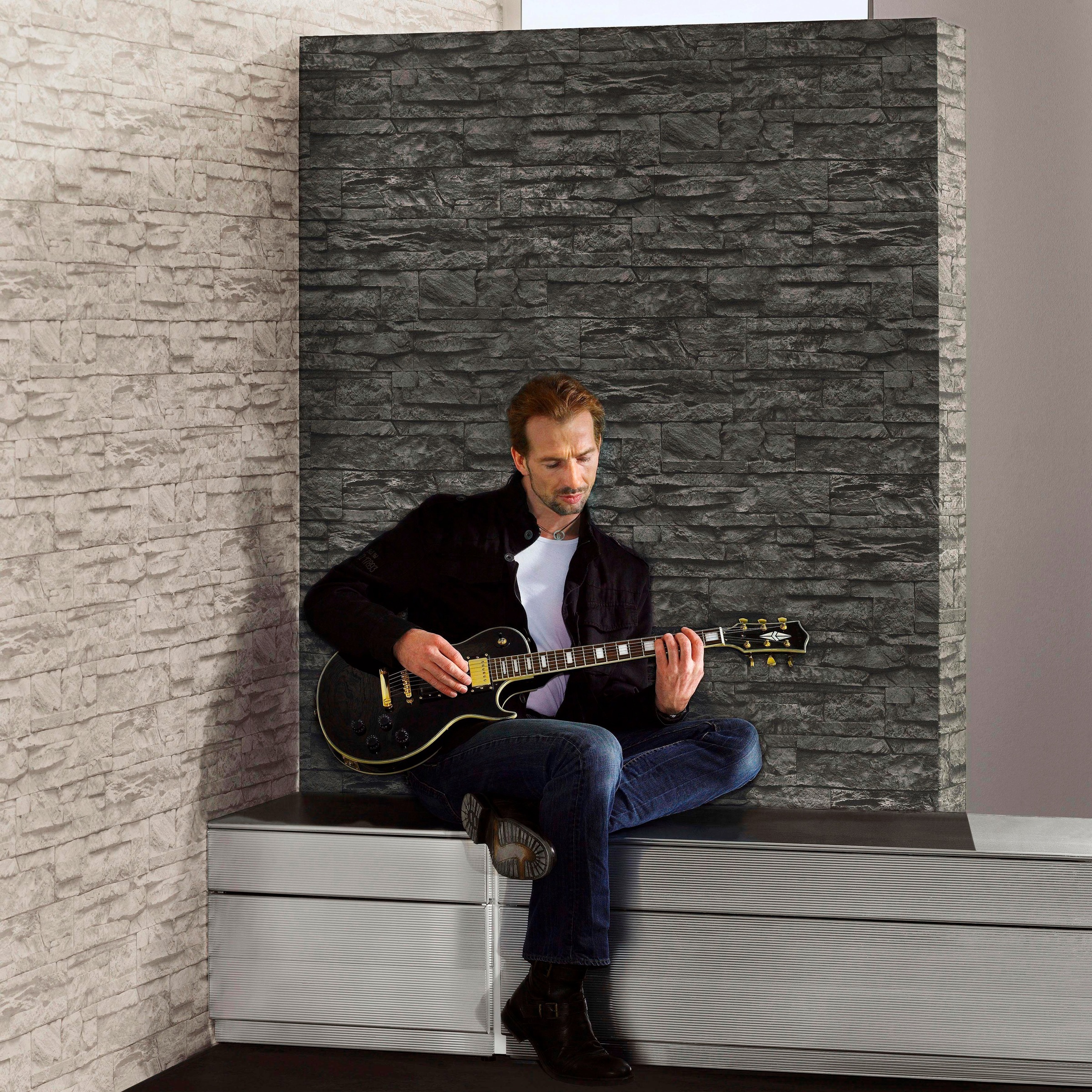 living walls Vinyltapete »Best of Wood`n Stone 2nd Edition«, Steinoptik-gemustert-Motiv, Modern Tapete Stein Tapeten Wohnzimmer Schlafzimmer Küche Flur Design