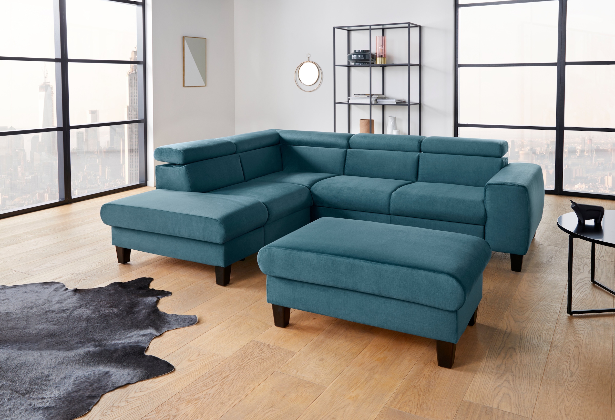 COTTA Polstergarnitur »Morven L-Form«, (Set), Set bestehend aus: Ecksofa mit Kopfteilverstellung & Hocker