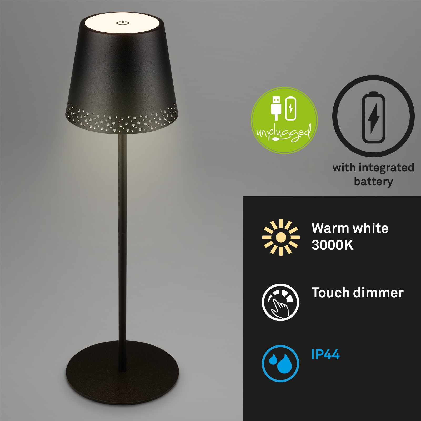 Briloner Leuchten LED Tischleuchte »KIKI« LED-Modul 1 Stk. Warmweiß mit Akku, höhenverstellbar, USB-C, warmweiß, IP44, grün, 38 cm