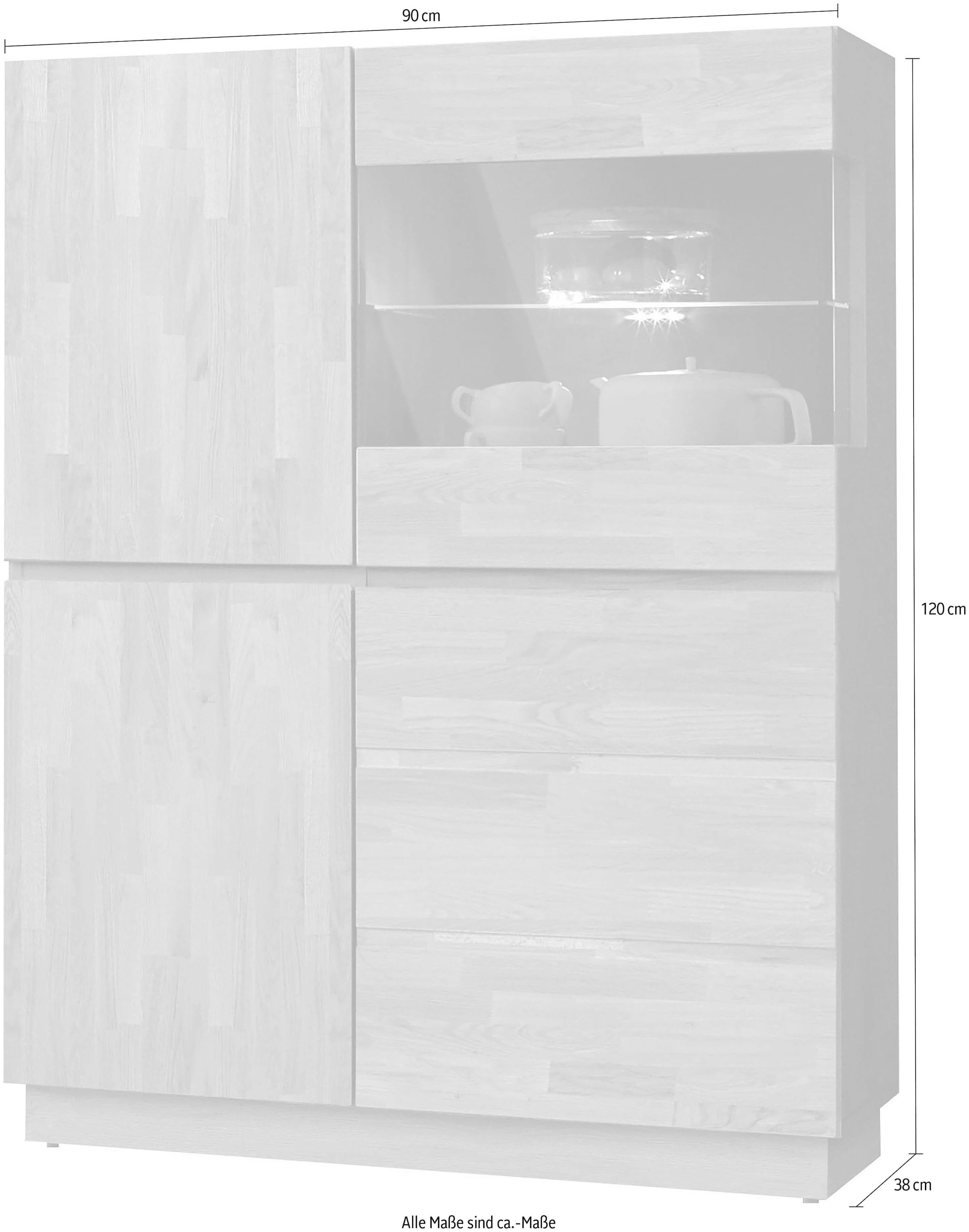 Home affaire Highboard »Laima«, Vitrine, Höhe 120 cm, teilmassiv, FSC®-zertifiziert